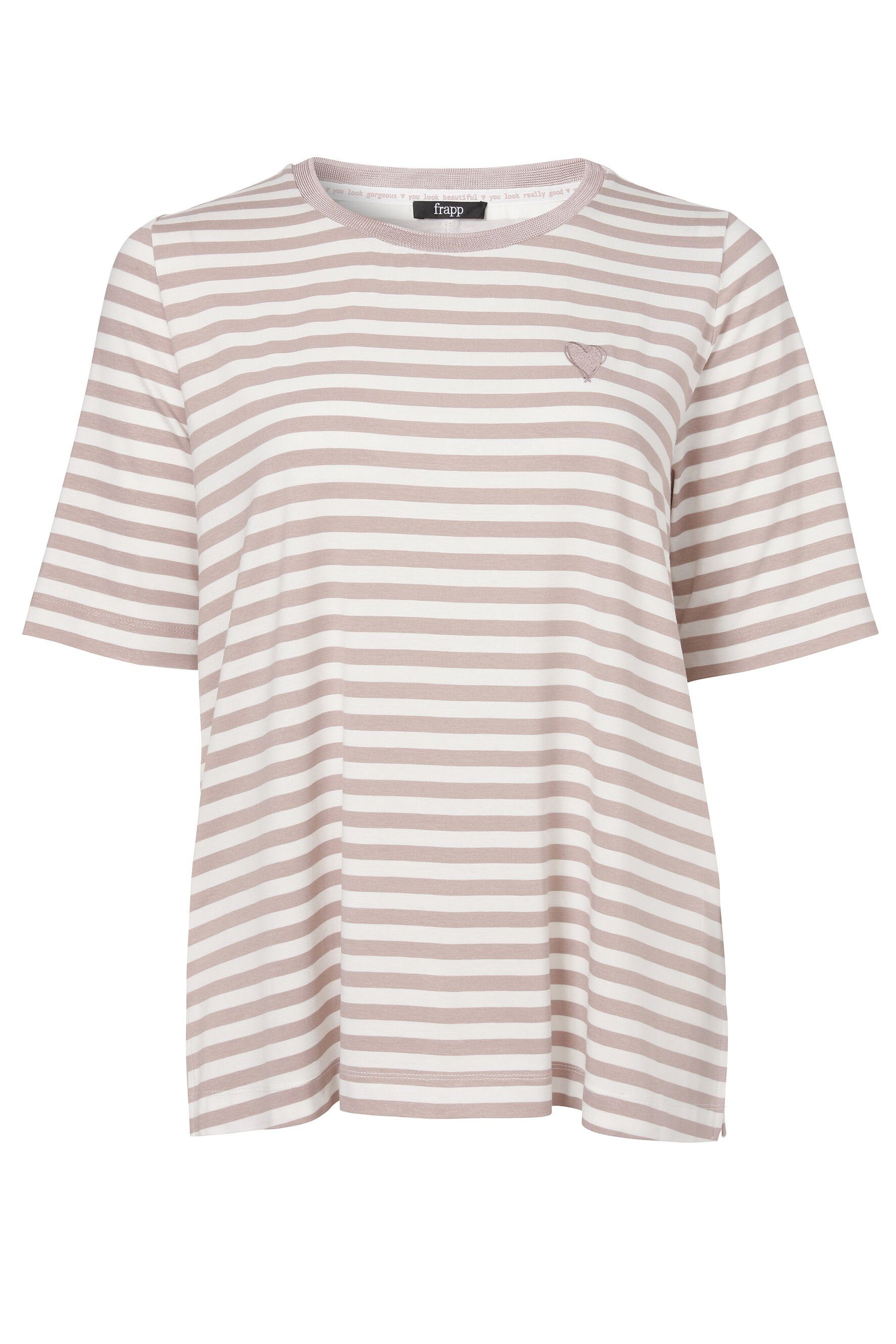 FRAPP Rundhalsshirt Zeitloses T-Shirt mit Glitzerdetails modische Glitzerdetails rose / offwhite