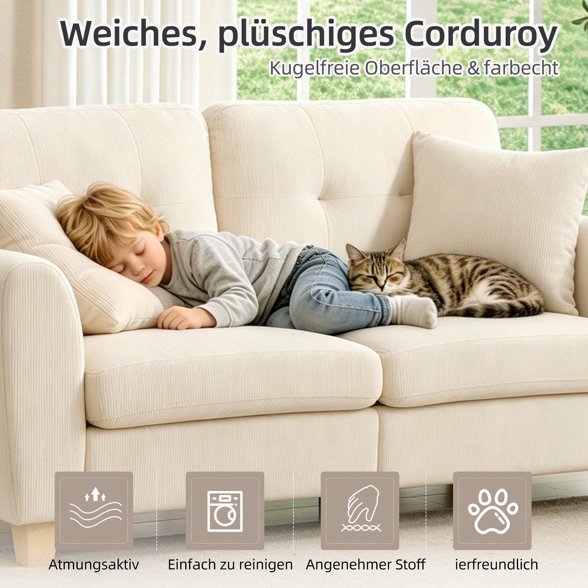 CANMOV Schlafsofa Canmov 2&3 Sitzer Sofa, Sofas Wohnzimmer mit Seitentasche & Kissen, kleines sofa, schlafsofa dauerschläfer, 176cm Breite, couch