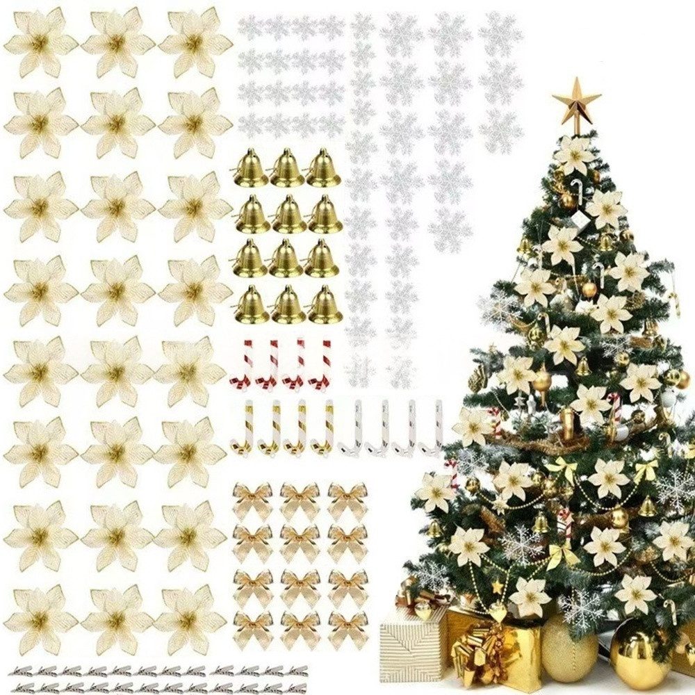 Coonoor Christbaumschmuck 120 Stück Weihnachtsbaum Künstliche Blumen set, für die Weihnachtsbaumdekoration