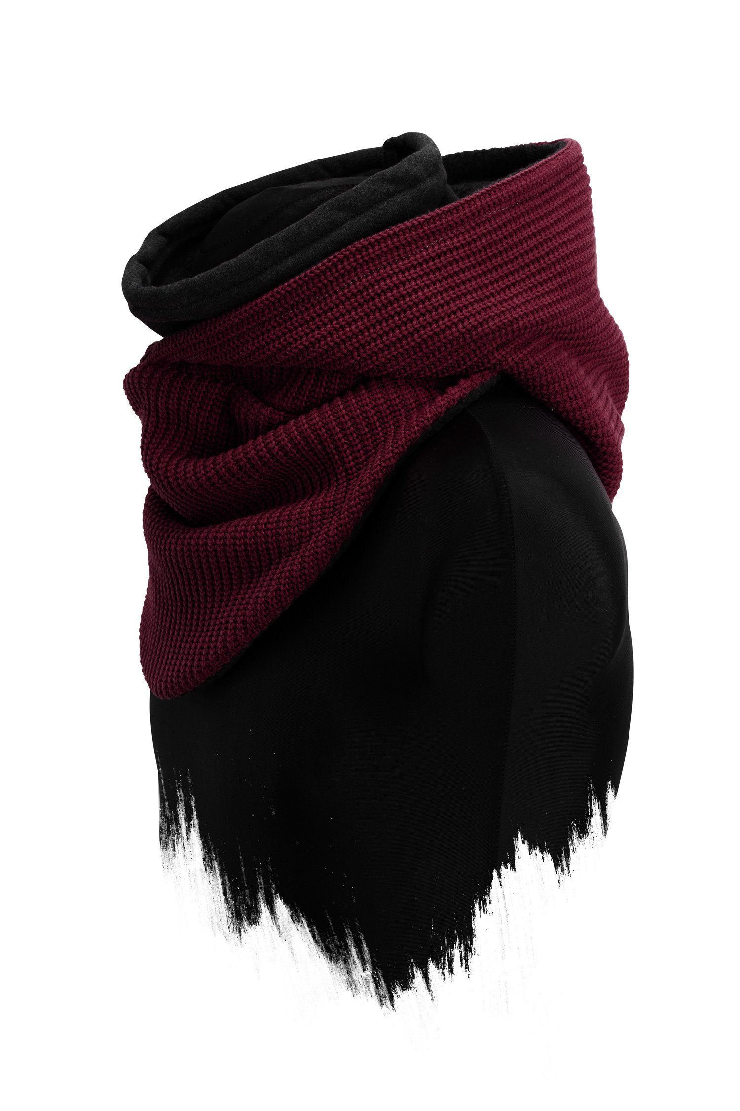 Strickschal, Windbreaker Knit integriertem Schal, Modeschal Manufaktur13 Bordeaux mit Kapuzenschal, Hooded Loop -