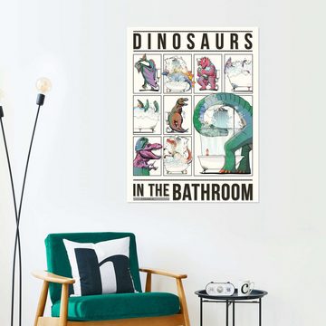 Posterlounge Poster Wyatt9, Dinosaurier im Badezimmer, Kinderzimmer Illustration