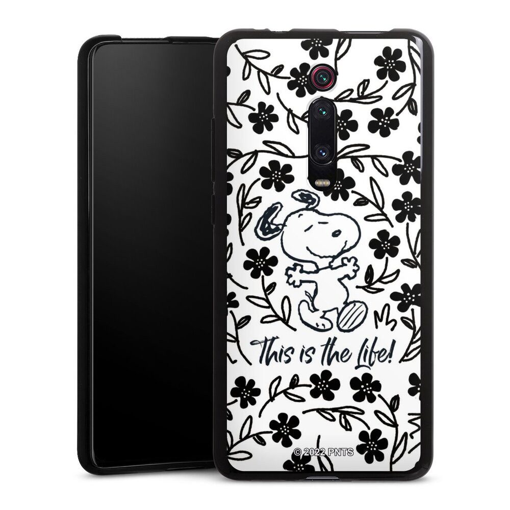 DeinDesign Handyhülle Peanuts Blumen Snoopy Snoopy Black and White This Is The Life, Xiaomi Mi 9T Silikon Hülle Bumper Case Handy Schutzhülle