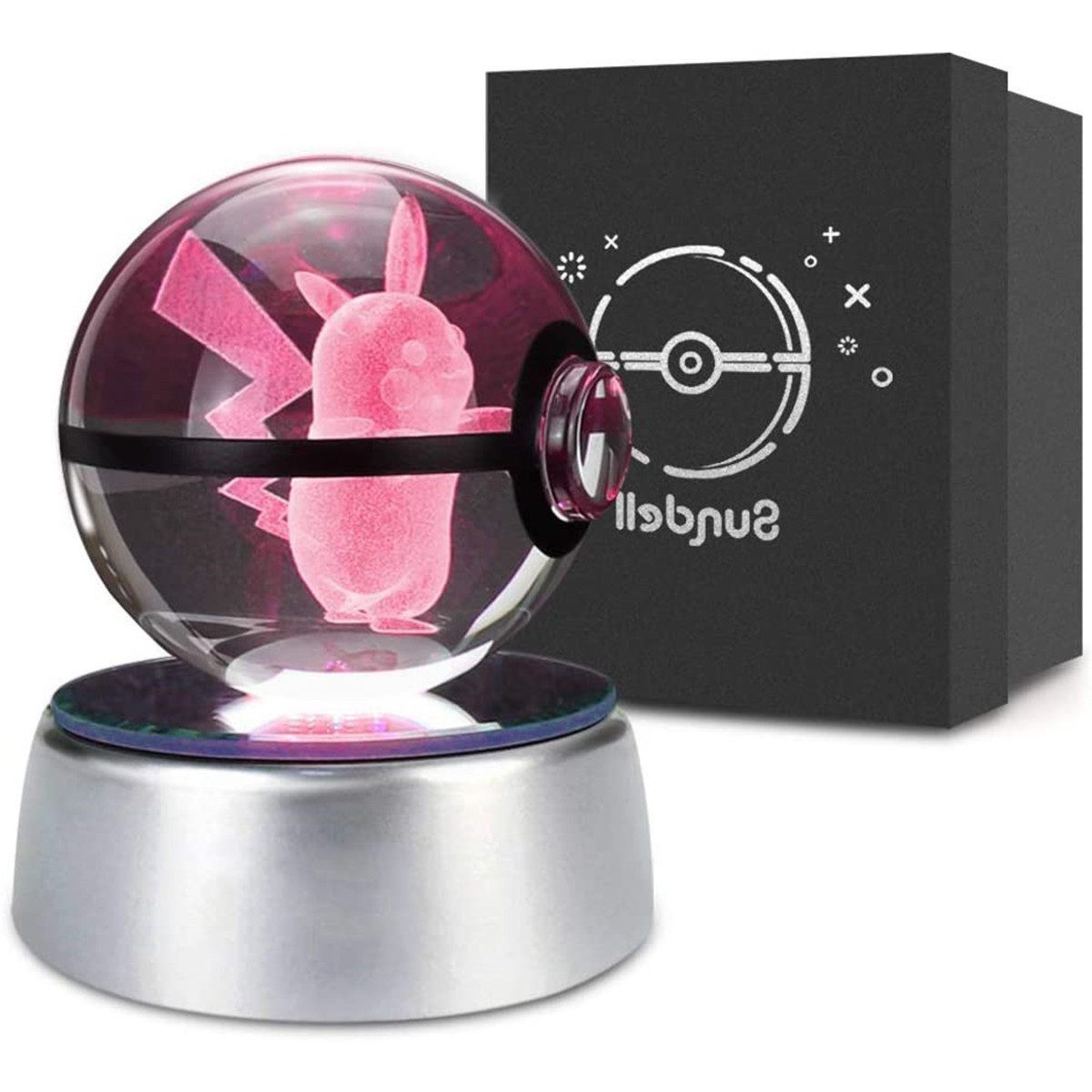 LED Nachtlicht Pokémon Nachtlichter, 80mm Pikachu Laser Gravur Kristall Ball