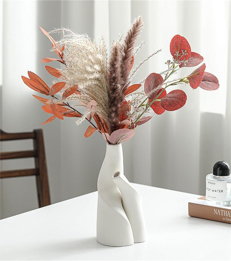 Rouemi Dekovase Keramische Vase, einfache Kunstvase, Heimdekoration Ornament Set weiß-B