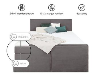 wonello Boxspringbett Buffalo, Cord, mit Bettkasten und premium Kaltschaum-Topper 6 cm