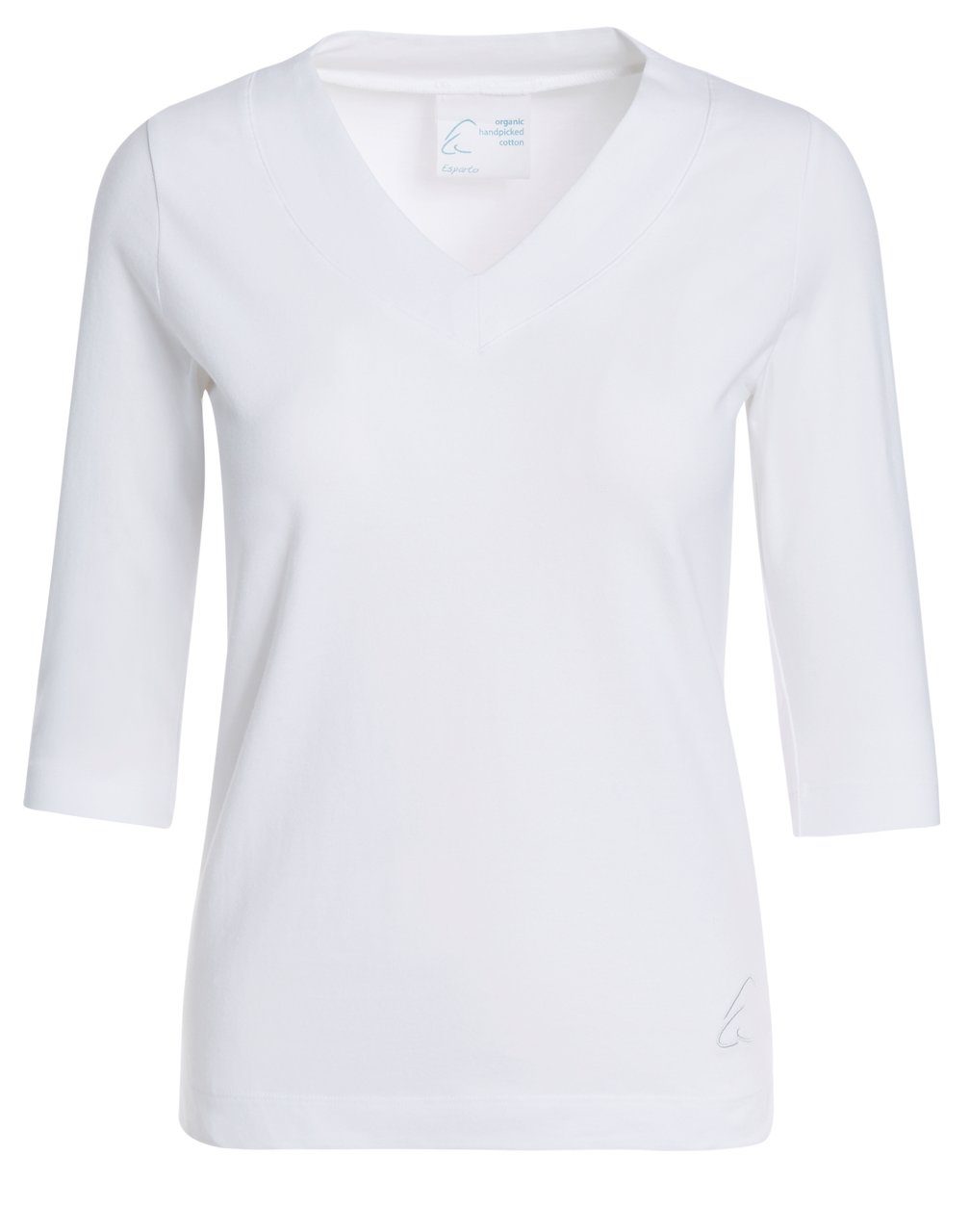 ESPARTO Yogatop Damen-Shirt Sundar in Bio-Baumwolle lang geschnitten und leicht geschlitzt, 2/3 Ärmel, V-Ausschnitt