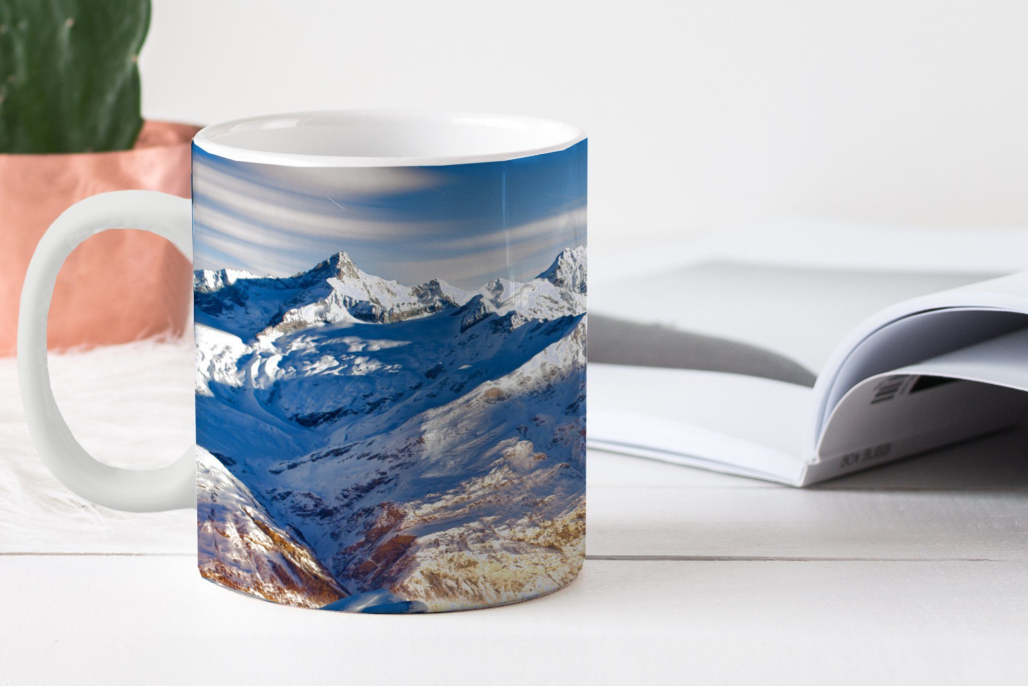 Berg Tasse - Kaffeetassen, Teetasse, Alpen Geschenk Keramik, Teetasse, Schnee, MuchoWow - Becher,
