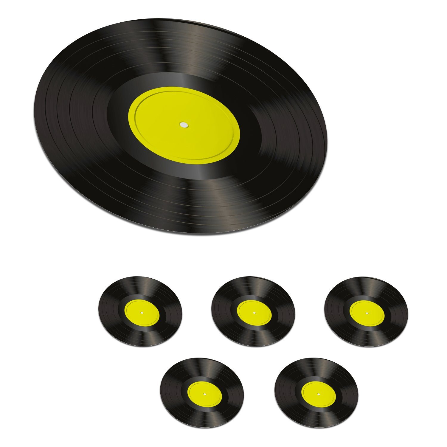 MuchoWow Glasuntersetzer Gelb - LPs - Schallplatten - Retro, Zubehör für Gläser, 6-tlg., Getränkeuntersetzer, Tassenuntersetzer, Korkuntersetzer, Tasse, Becher