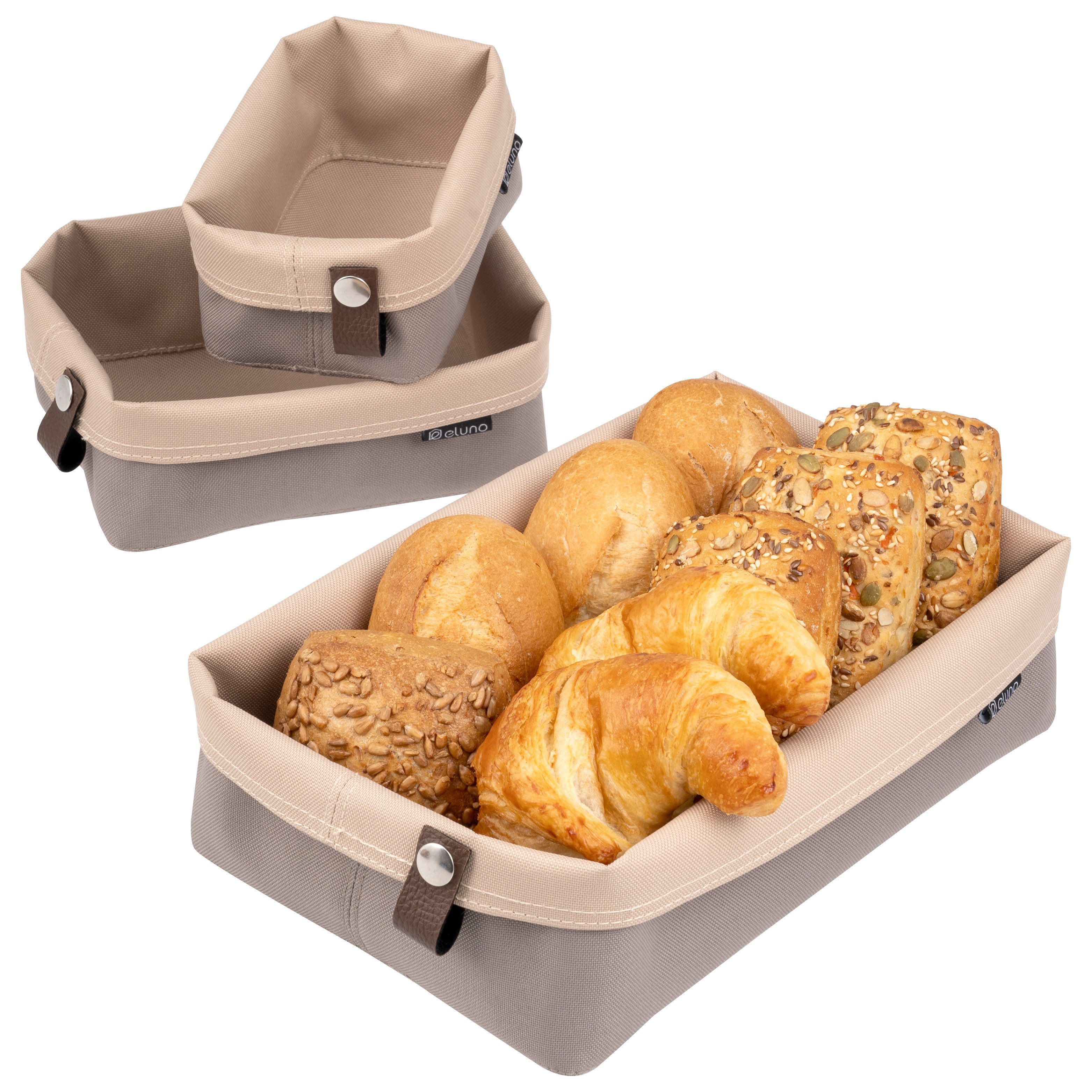 Aufbewahrungskorb Brotkorb, zweifarbige Wendekörbe, 3er Set in taupe