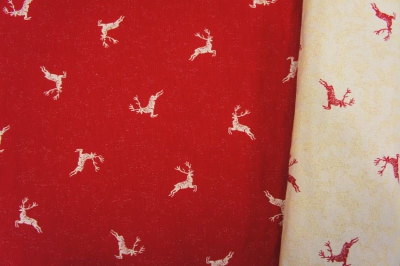 Stofferia Stoff Dekostoff Jacquard Hirsch Rot, Meterware