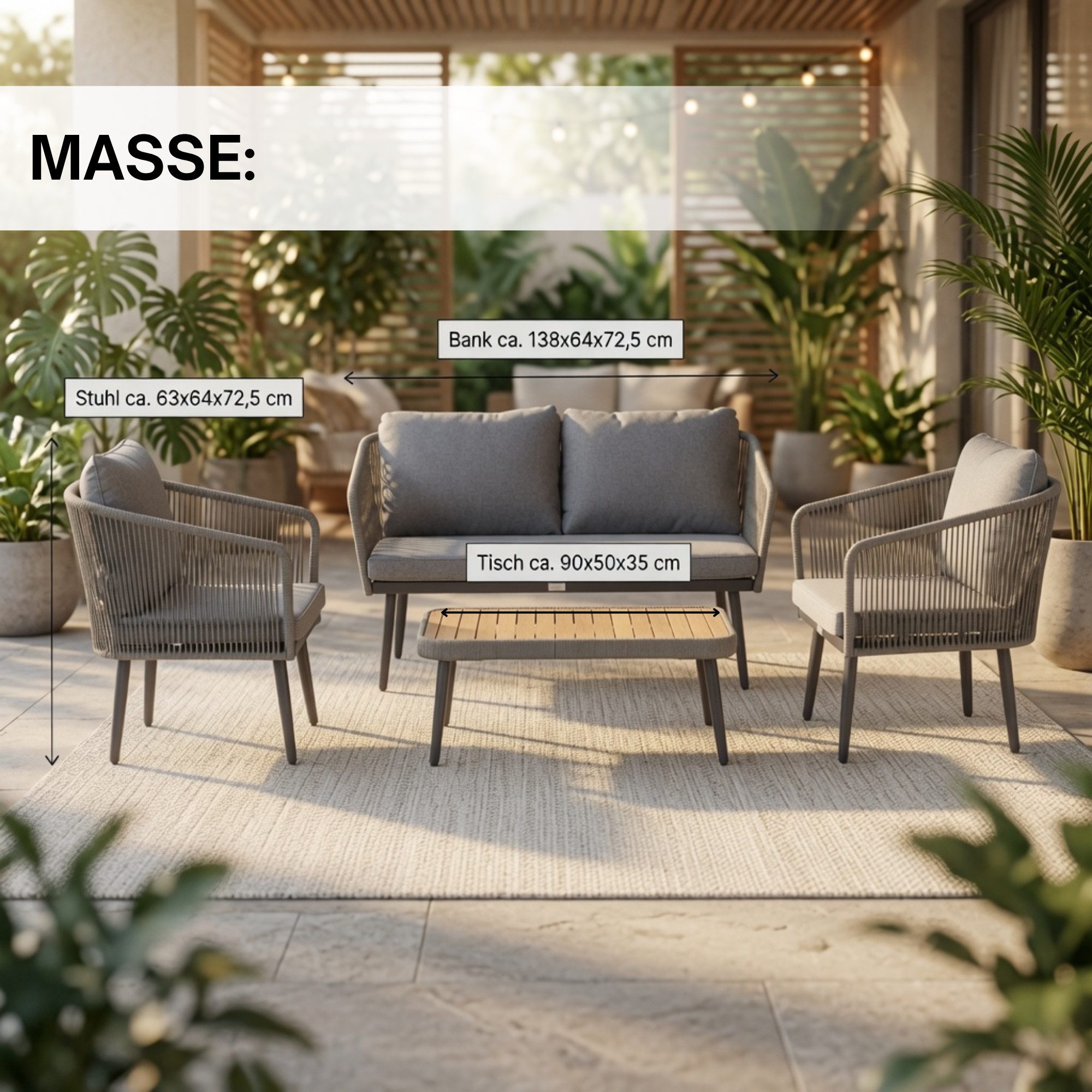 ESTEXO Sitzgruppe Gartenmöbel Set Rope Essgruppe Outdoor Gartenbank Gartentisch Grau – Bild 2 von 5