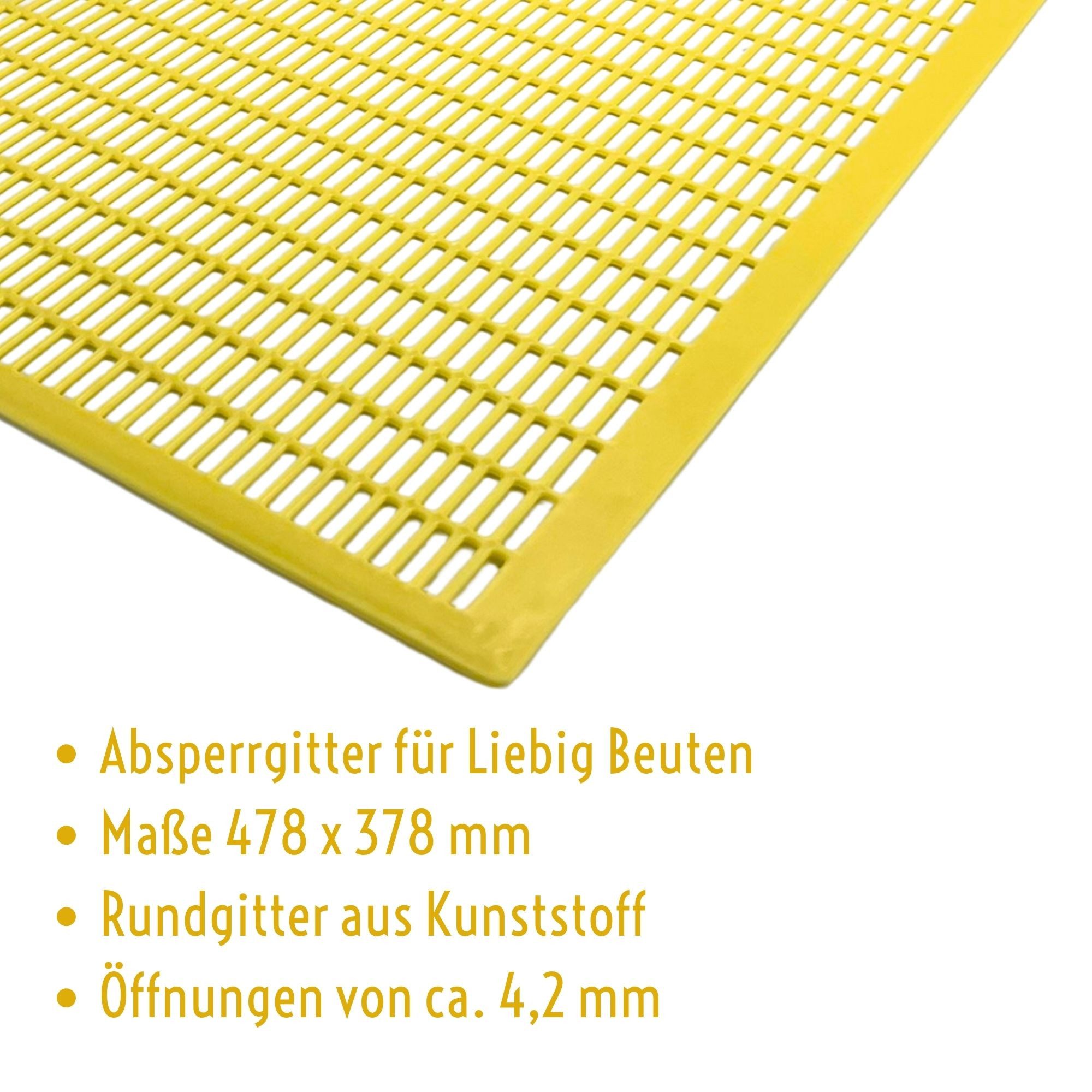 BIENEN SCHMIDT Bienenbeute Absperrgitter für Liebig Beuten Rundgitter, 1-tlg., gelb Kunststoff 478 x 378 mm