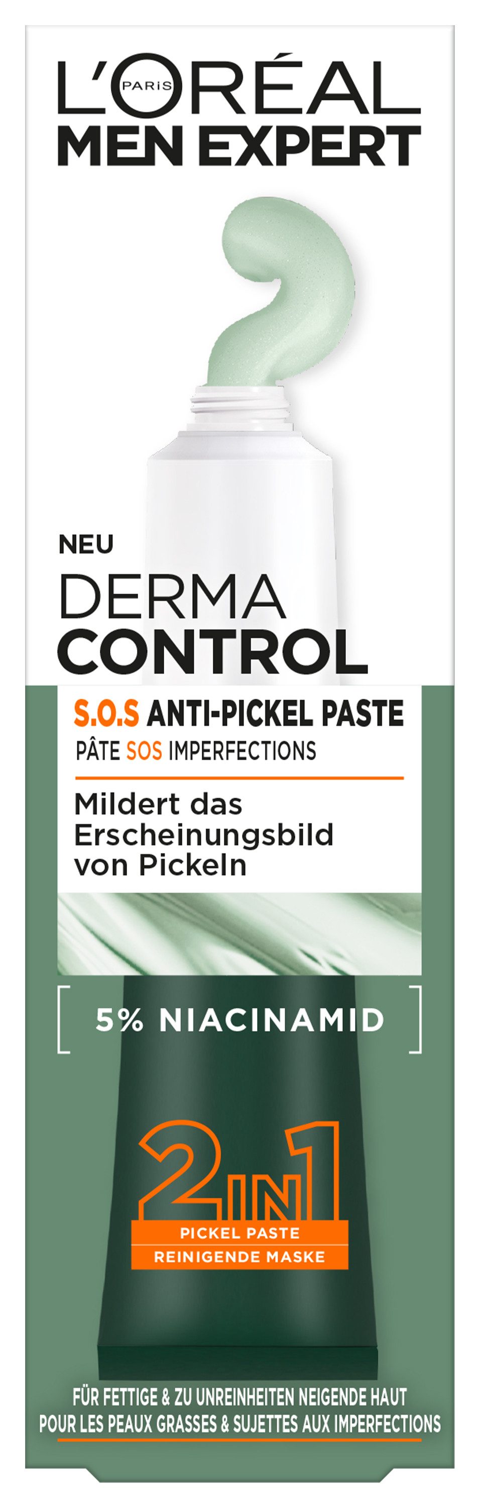 L'ORÉAL PARIS MEN EXPERT Hautcreme DERMA CONTROL S.O.S 2IN1 ANTI-PICKEL PASTE, Mit Niacinamid und Glykosäure, reduziert Pickelgröße und beugt vor.