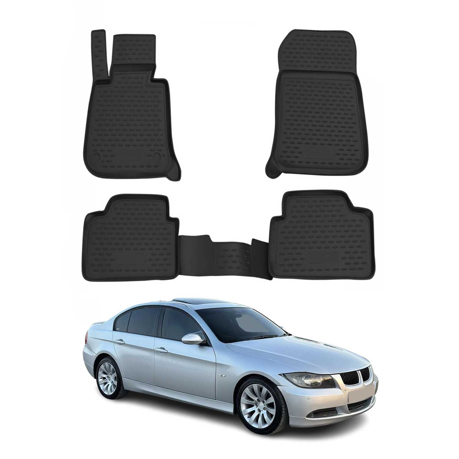 OMAC Auto-Fußmatten für BMW 3er E90 2005-2013 Schwarz 4 tlg TPE (4 St), Antirutsch,Wasserfest,Einfache Installation