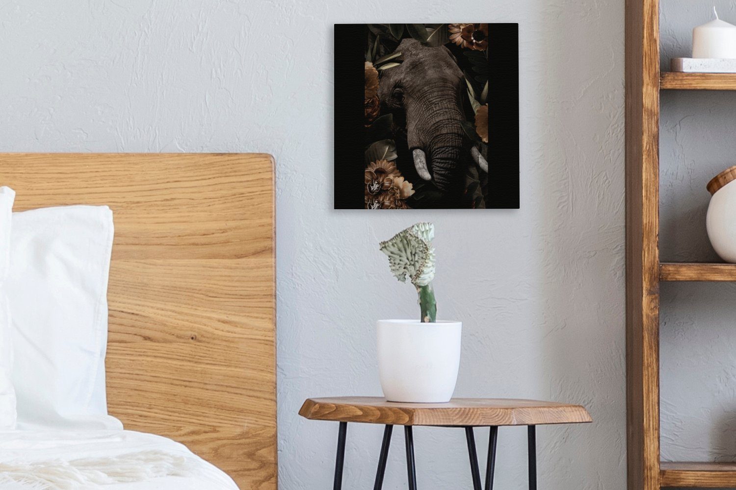 Elefant - - Wohnzimmer Leinwand für (1 Blumen - Schlafzimmer OneMillionCanvasses® Blätter, Tiere St), Leinwandbild Bilder