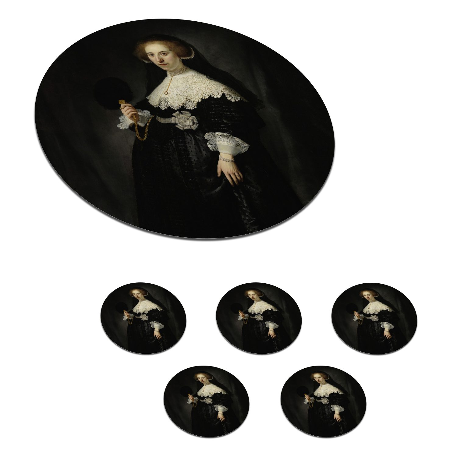 MuchoWow Glasuntersetzer Eheporträt von Oopjen Coppit - Gemälde von Rembrandt van Rijn, Zubehör für Gläser, 6-tlg., Getränkeuntersetzer, Tassenuntersetzer, Korkuntersetzer, Tasse, Becher