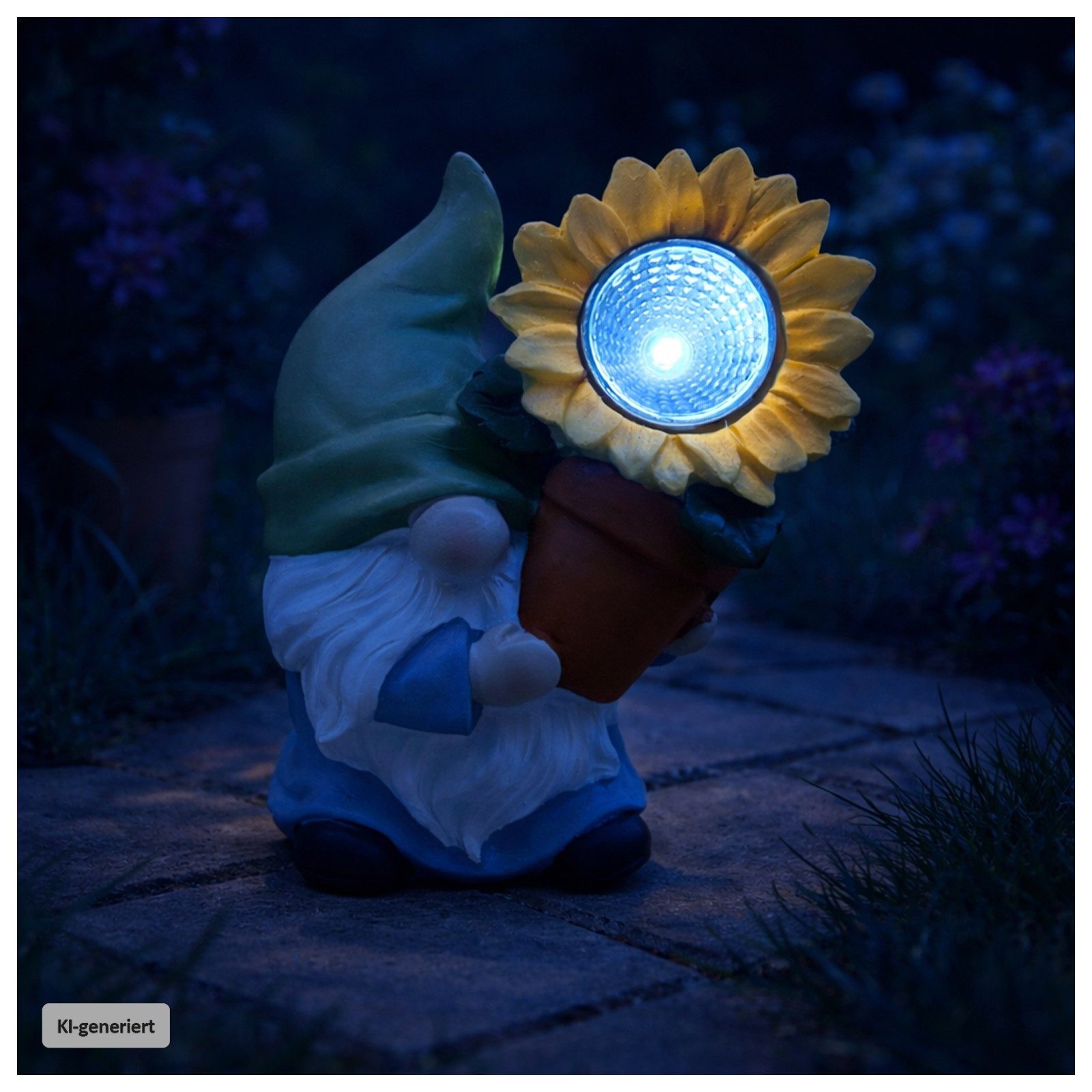 HTI-Living Gartenfigur Solar-Gartenfigur Zwerg mit Blume, (Stück, 1 St., 1 Solar-Gartenfigur)