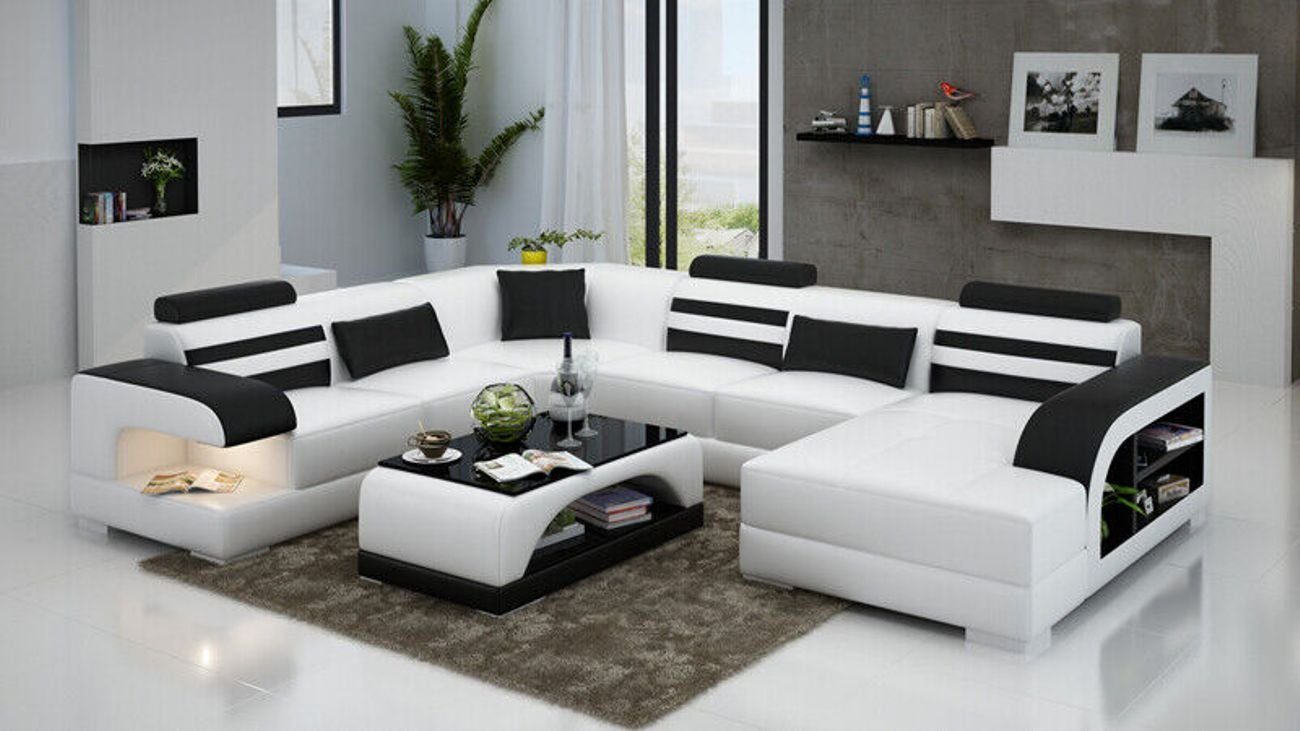 JVmoebel Ecksofa Design Leder Eck Sofa Moderne Garnitur Ecke Wohnlandschaft USB