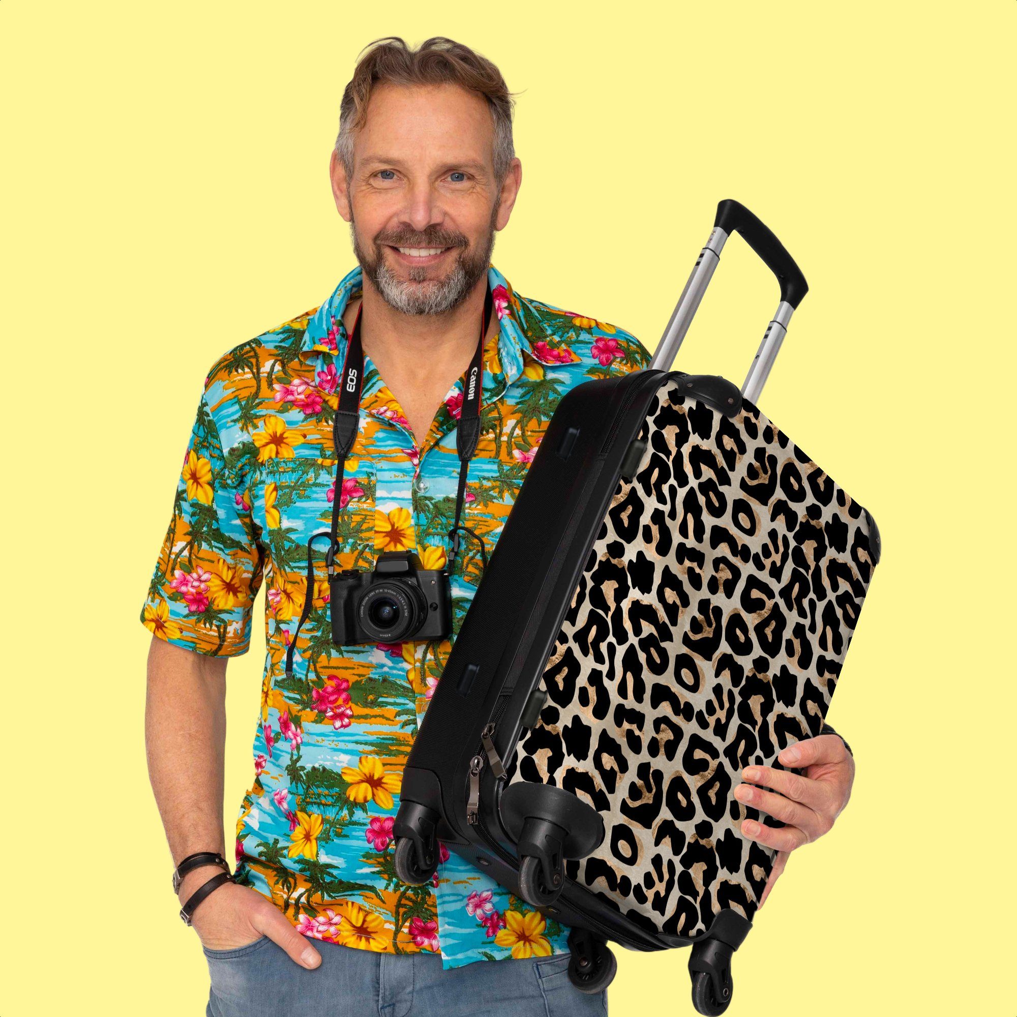 Trolley - Panther, Koffer Reisekoffer Aufgabegepäck Große Tiermuster 4 Rollen, Braun - NoBoringSuitcases.com© Rollen - mit Rollkoffer 67x43x25cm 4