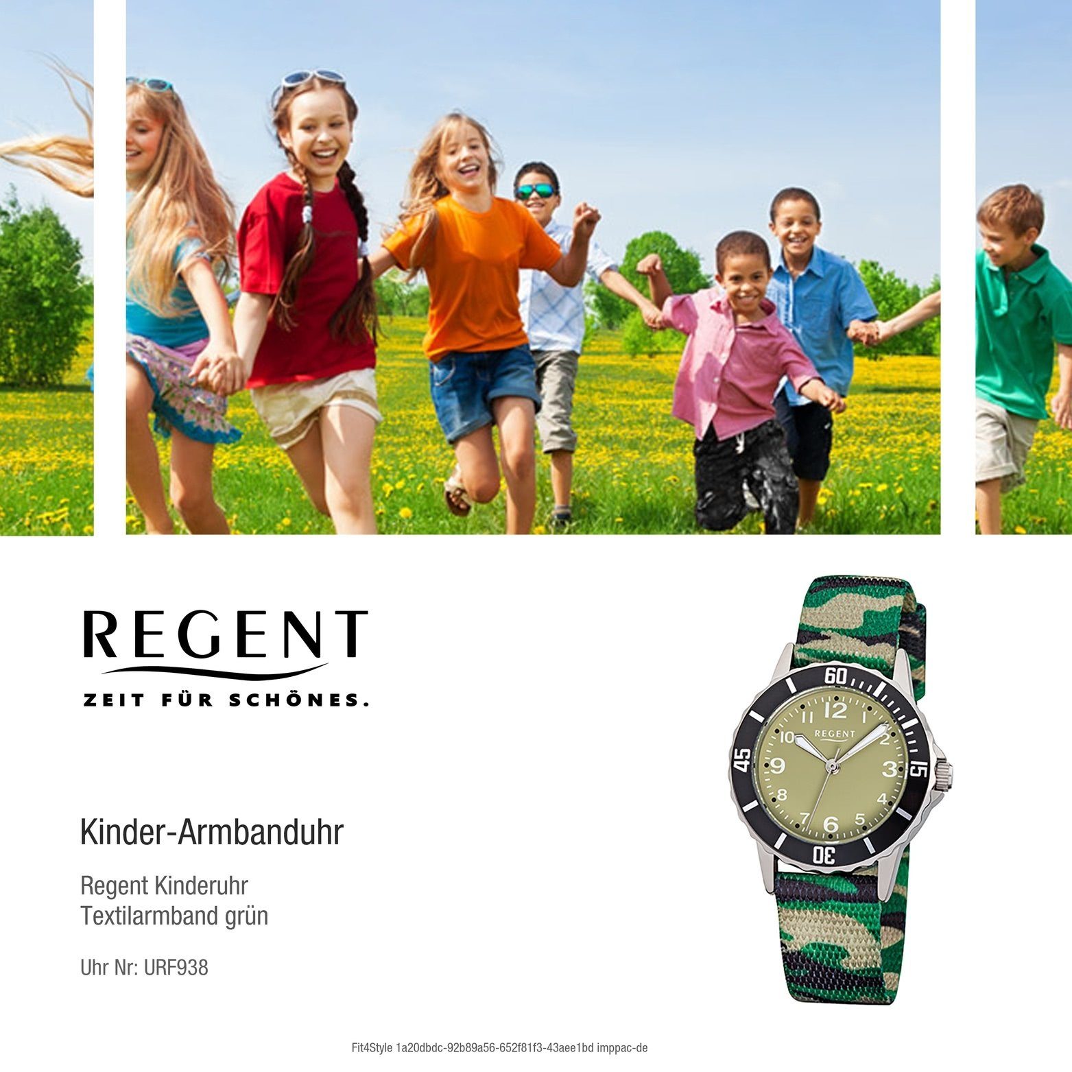 Kinder 32mm), mit Regent Gehäuse, rundes Textil Regent mittel Quarzuhr Kinderuhr Textilarmband, Uhr (ca. F-938 Quarzuhr, Fashio
