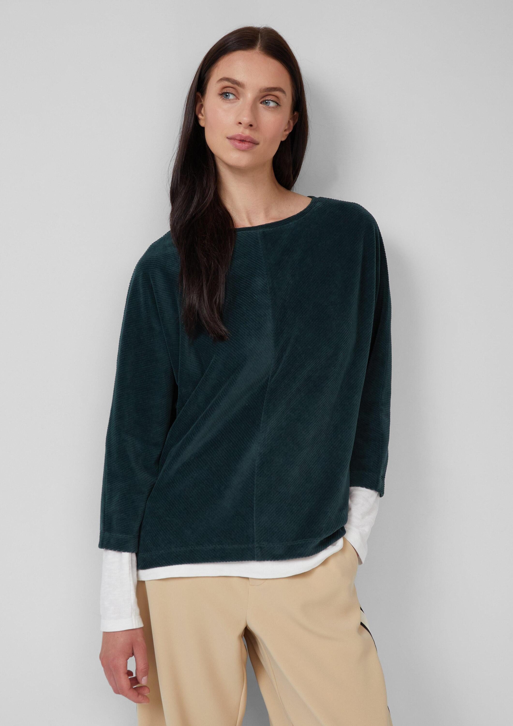 s.Oliver 3/4 Arm-Pullover Sweatshirt Cord-Shirt mit Teilungsnaht und Fleder günstig online kaufen