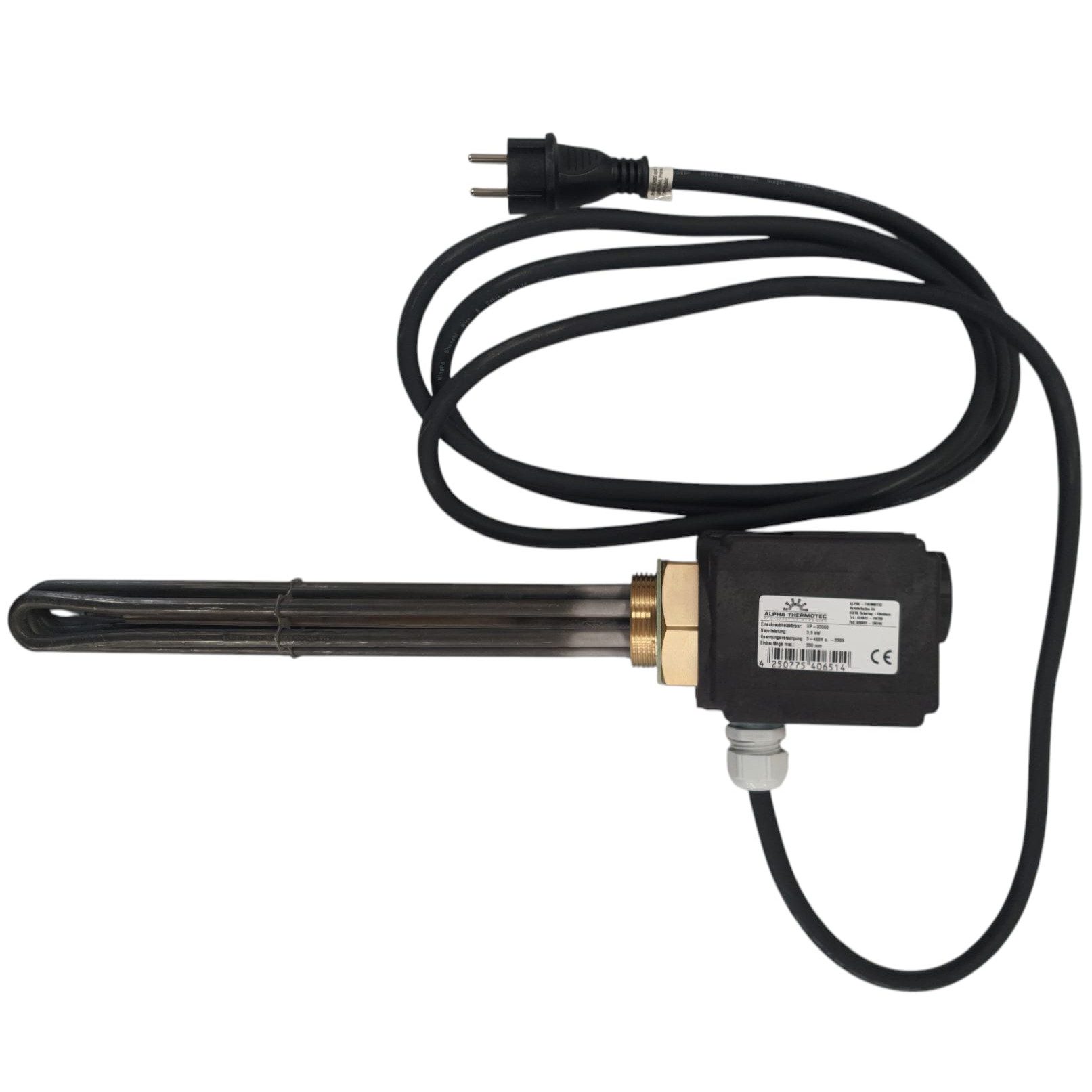 Alpha Thermotec Heizstab Heizpatrone HPZ isolierte Ausführung mit Netzstecker 3m, schwarz