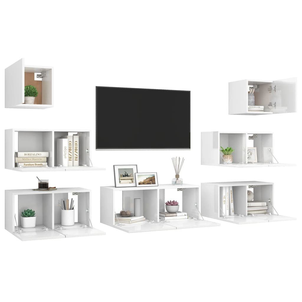 TV-Schrank Fernsehe 7-tlg Hochglanz-Weiß vidaXL TV-Lowboard TV-Schrank-Set Holzwerkstoff