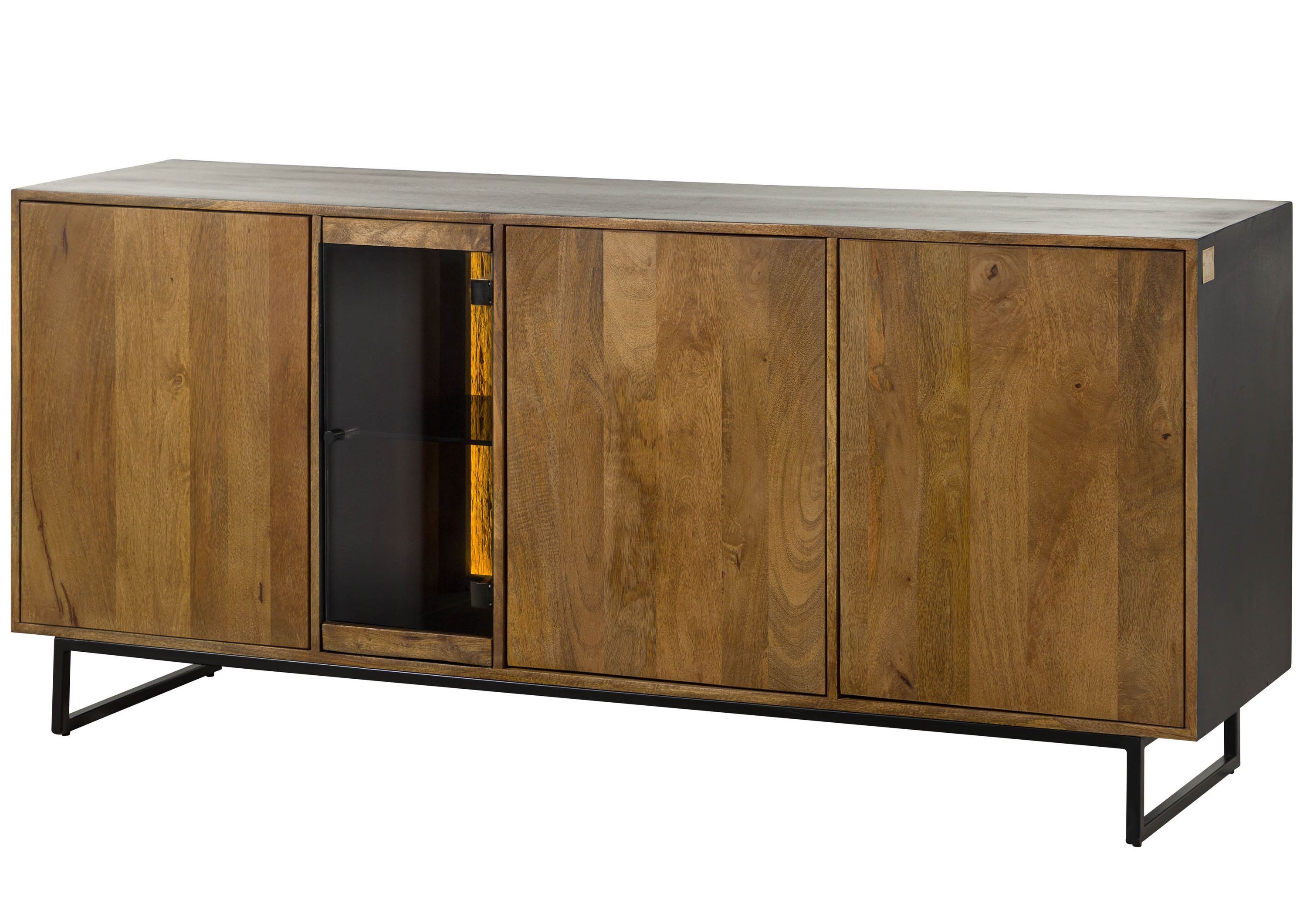 Massivmoebel24 Sideboard DAVIS (Massivholz), Mango / Altholz 180x47x81 schwarz / natur lackiert DAVIS #21