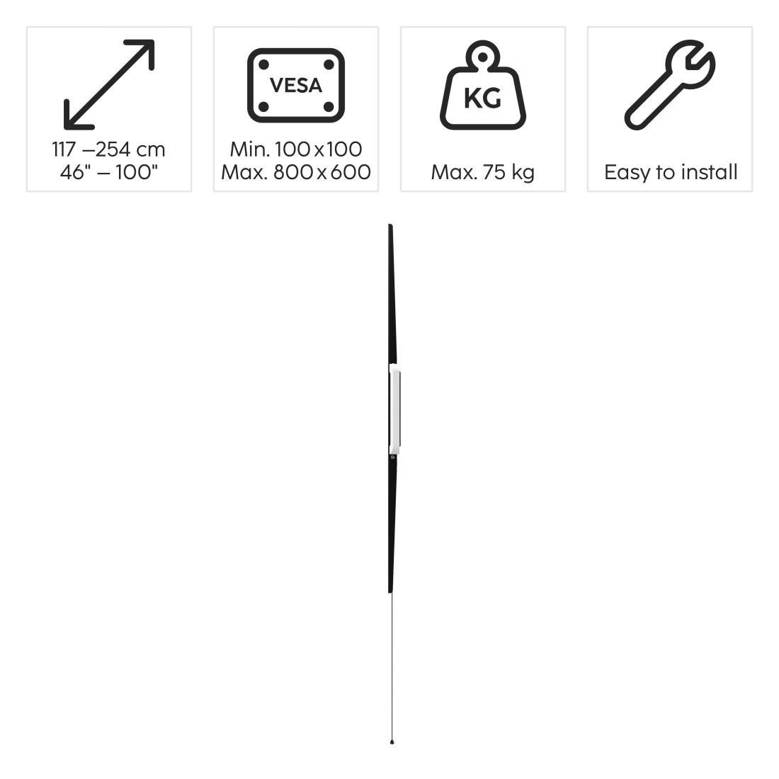 Hama TV-Wandhalterung TV-Wandhalter starr, flach, 117-254 cm (46"-100), 50", 55", 65", 75", (bis 100 Zoll)