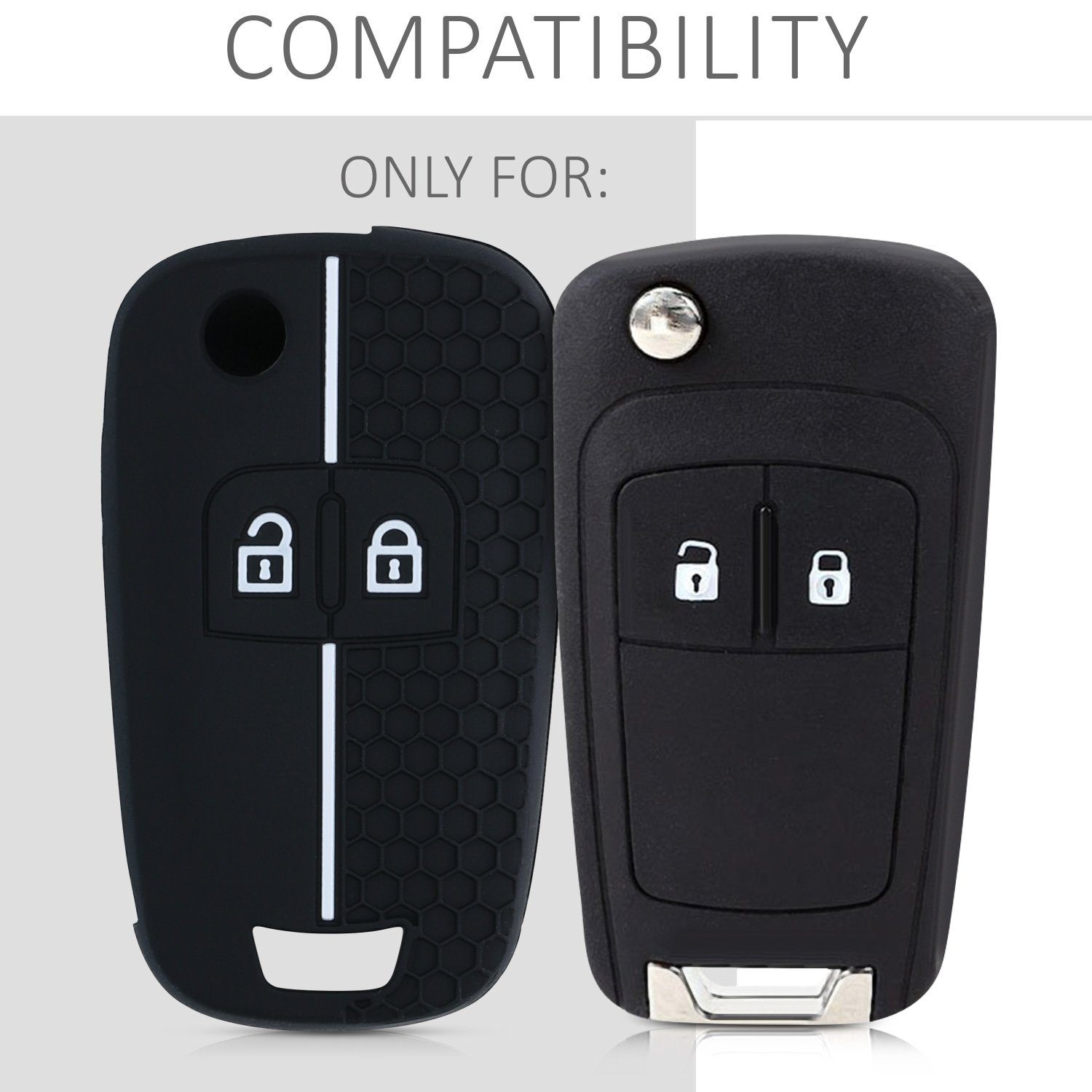 Silikon Autoschlüssel Chevrolet, Schlüsselhülle Schlüssel Cover Case Opel Hülle kwmobile Schwarz-Weiß für Schlüsseltasche