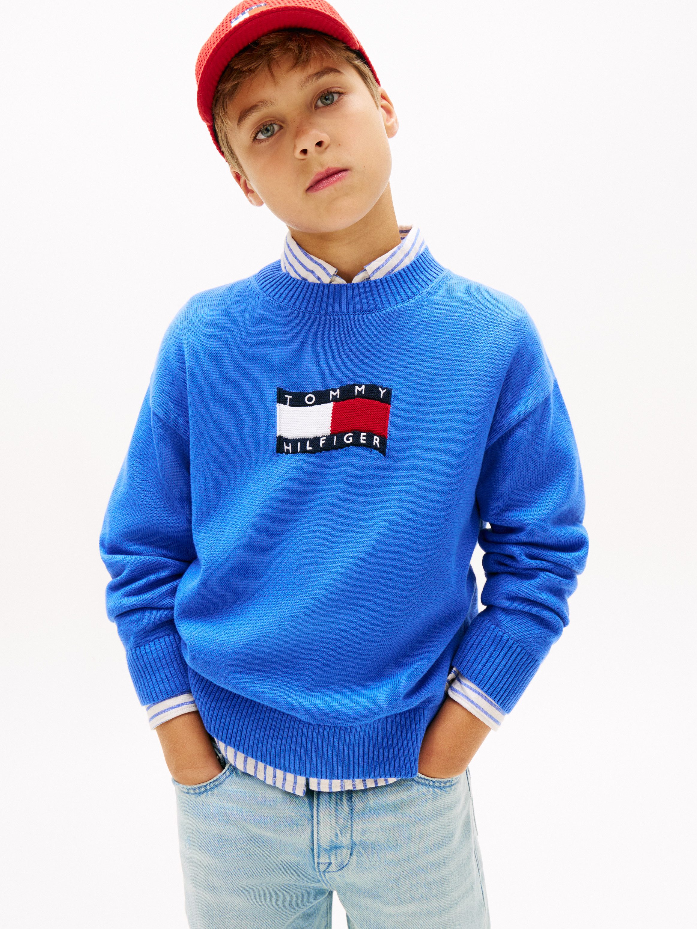 Tommy Hilfiger Strickpullover WAVY FLAG SWEATER LS Kinder bis 16 Jahre, Rundhals