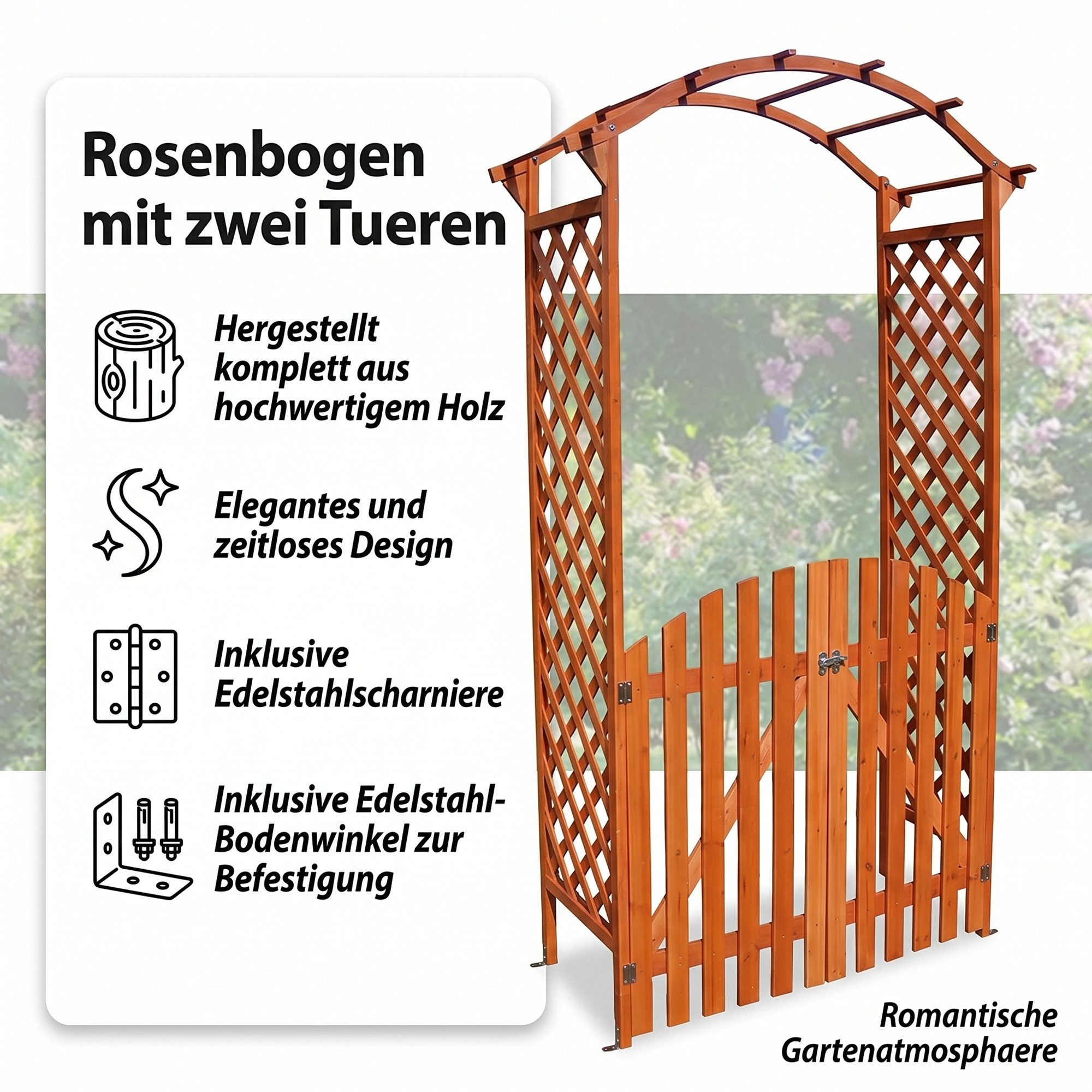 Mucola Rosenbogen Rosenbogen mit Tür Spalier Rankgitter Torbogen Rankhilfe Rankgestell Stück, Rosenbogen, Edelstahl-Scharniere