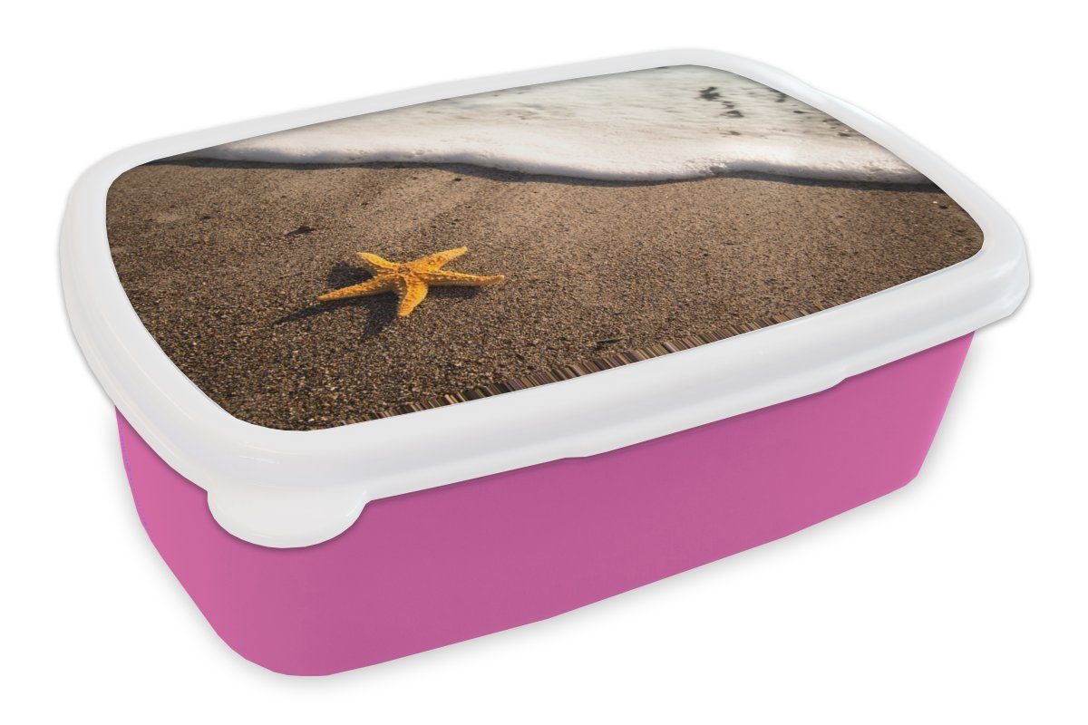 MuchoWow Lunchbox Seestern - Gelb - Strand, Kunststoff, (2-tlg), Brotbox für Erwachsene, Brotdose Kinder, Snackbox, Mädchen, Kunststoff rosa