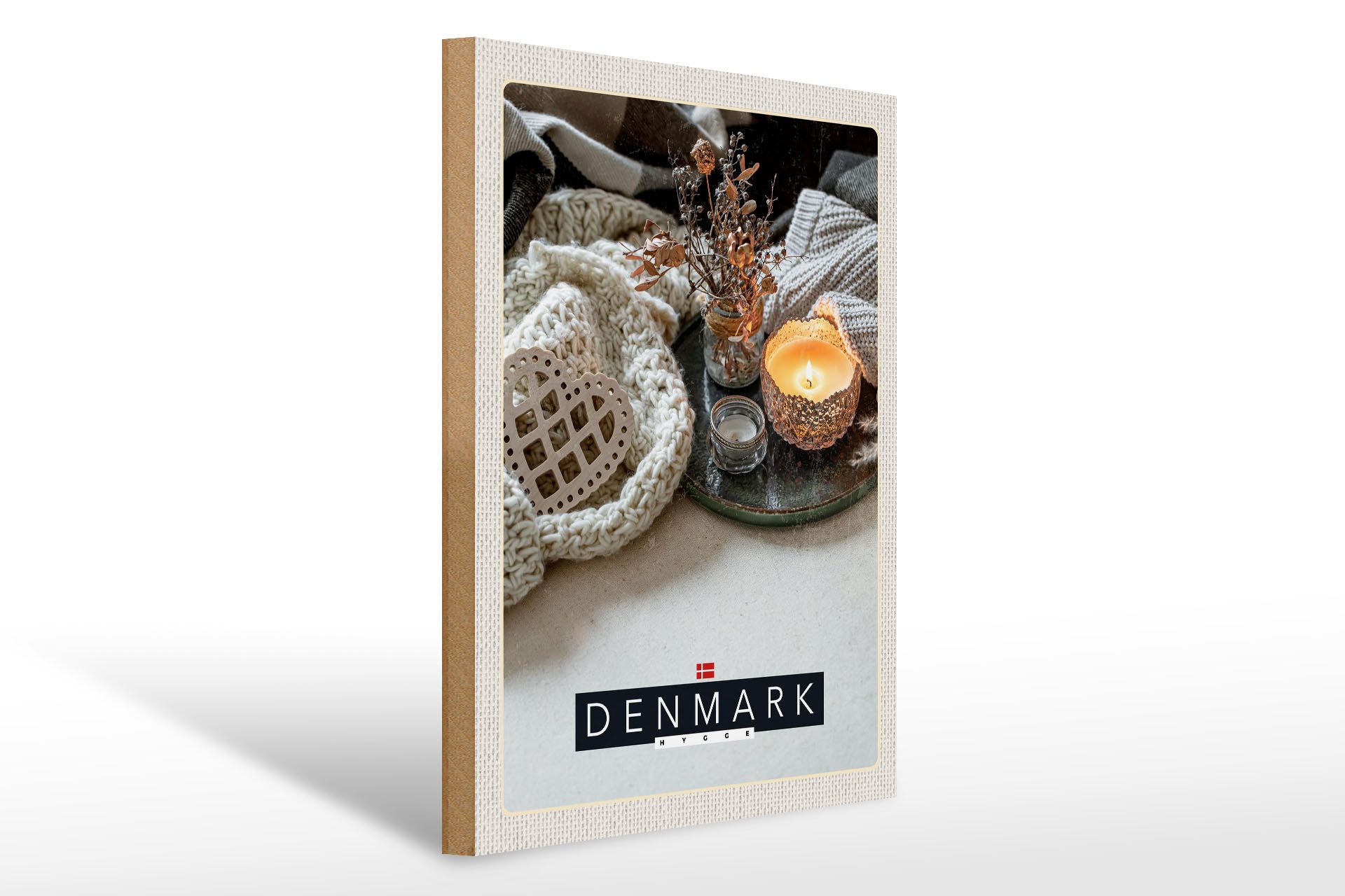 Holzbild Reise 30x40cm Dänemark ration gemütlich Kerze