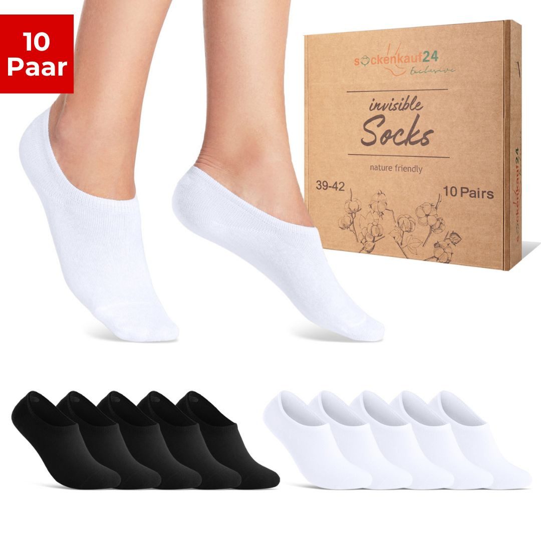 sockenkauf24 Füßlinge 10 Paar Premium Füßlinge Damen & Herren aus gekämmter Baumwolle invisible Socks ohne Naht mit Silikon (Exclusive Line) - 70106T WP