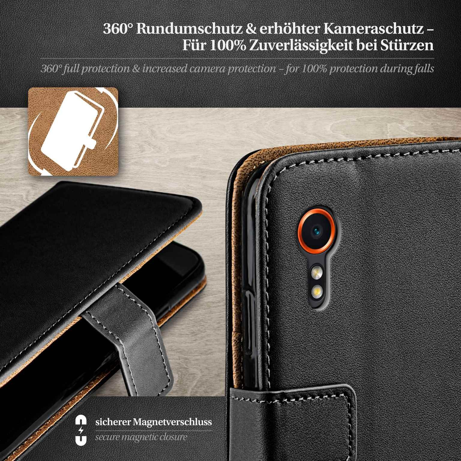 moex Handyhülle für Samsung Galaxy XCover 7 Hülle Klappbar Book Case Schwarz 6,6 Zoll, Klapphülle Kartenfach Flip Cover Handytasche Leder Optik Schutzhülle