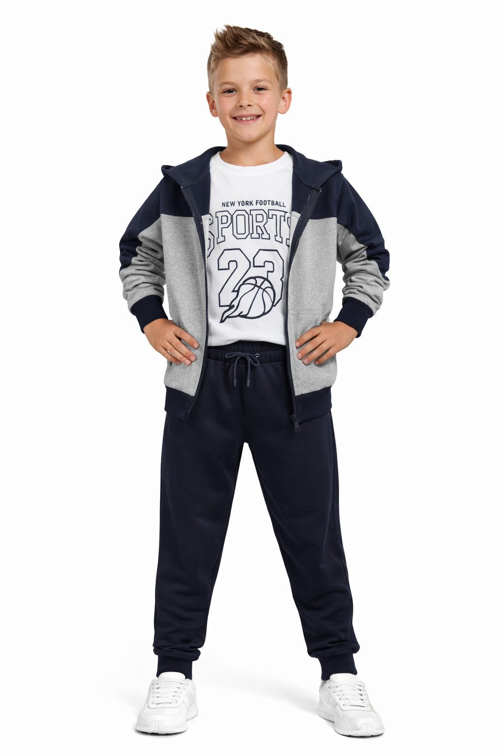Fashion Boy Trainingsanzug Kinder Trainingsanzug 3-tlg. Freizeitanzug mit T-Shirt JF3496e (Set, Jacke, Hose + T-Shirt)