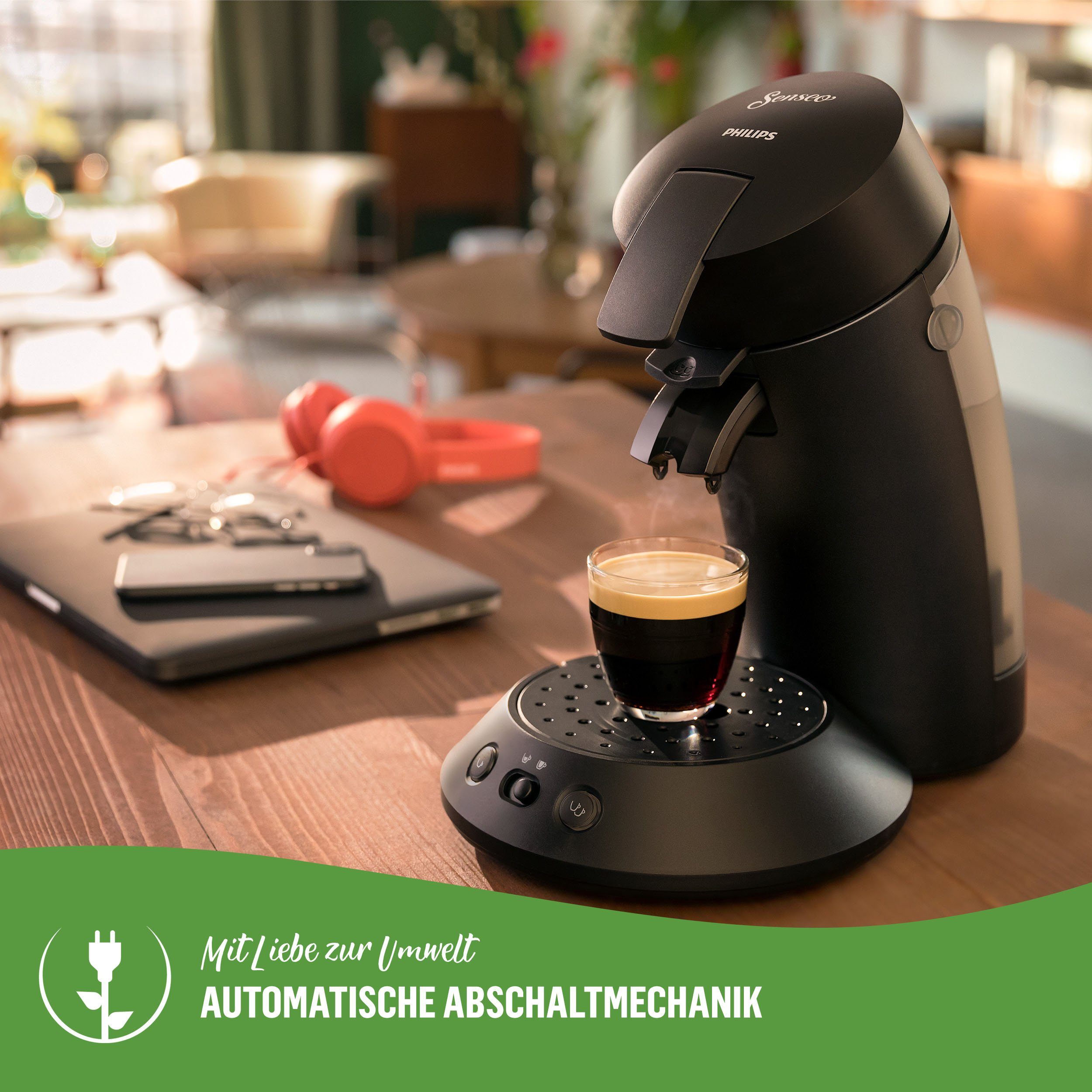 Philips Senseo Kaffeepadmaschine Original Plus ECO CSA210/22, mit zwei Kaffee-Einstellungen, aus 80% rec. Plastik