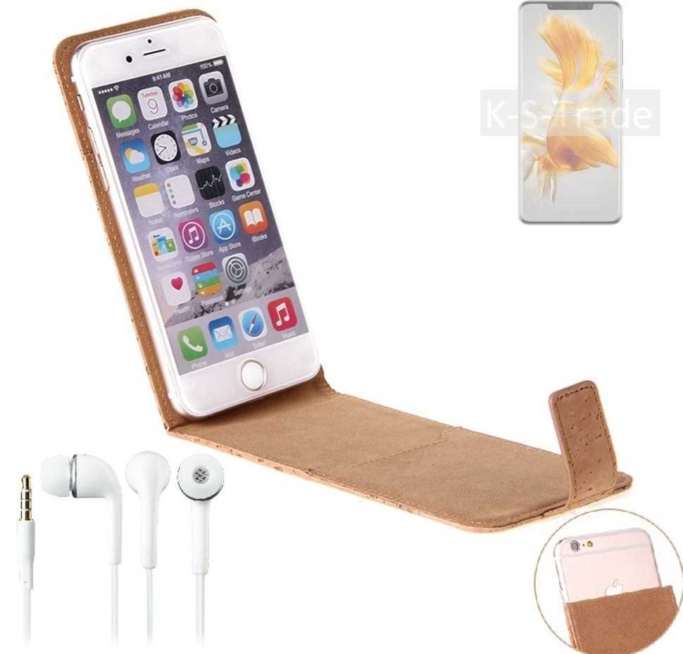 K-S-Trade Handyhülle für Huawei Mate 50 Pro, Schutzhülle mit Kopfhörer Handyhülle Cover Kork Tasche Flipstyle