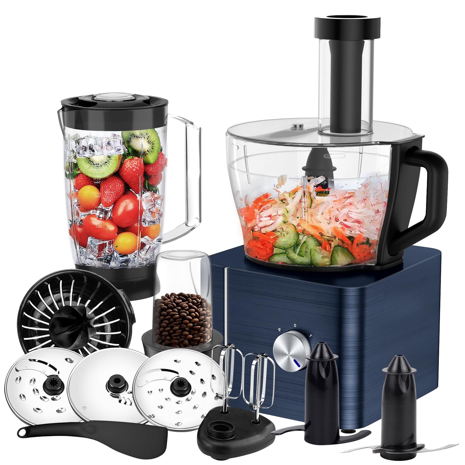 SNDOAS Küchenmaschine, 1100 W, 3,2 l Schüssel, mit Hacken, Schneiden, Kneten, Entsaften, 3 Geschwindigkeiten