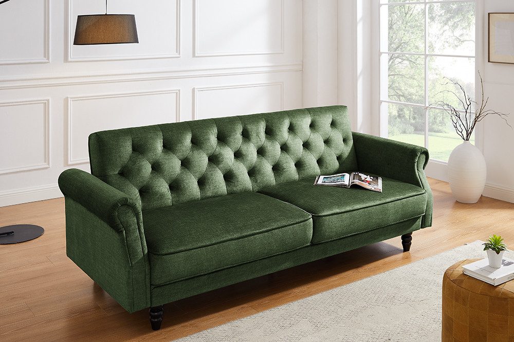 riess-ambiente 3-Sitzer MAISON BELLE AFFAIRE 220cm moosgrün - Samt, Schlaffunktion, Einzelartikel 1 Teile, Federung & verstellbarer Rückenlehne – ideal für Wohn- & Gästezimmer