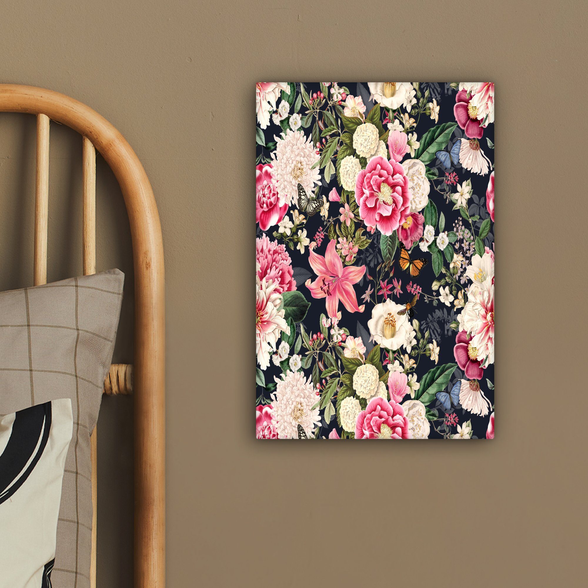 Zackenaufhänger, St), cm Leinwandbild Leinwandbild (1 Rosa, Gemälde, bespannt inkl. - fertig Muster OneMillionCanvasses® 20x30 - Blumen