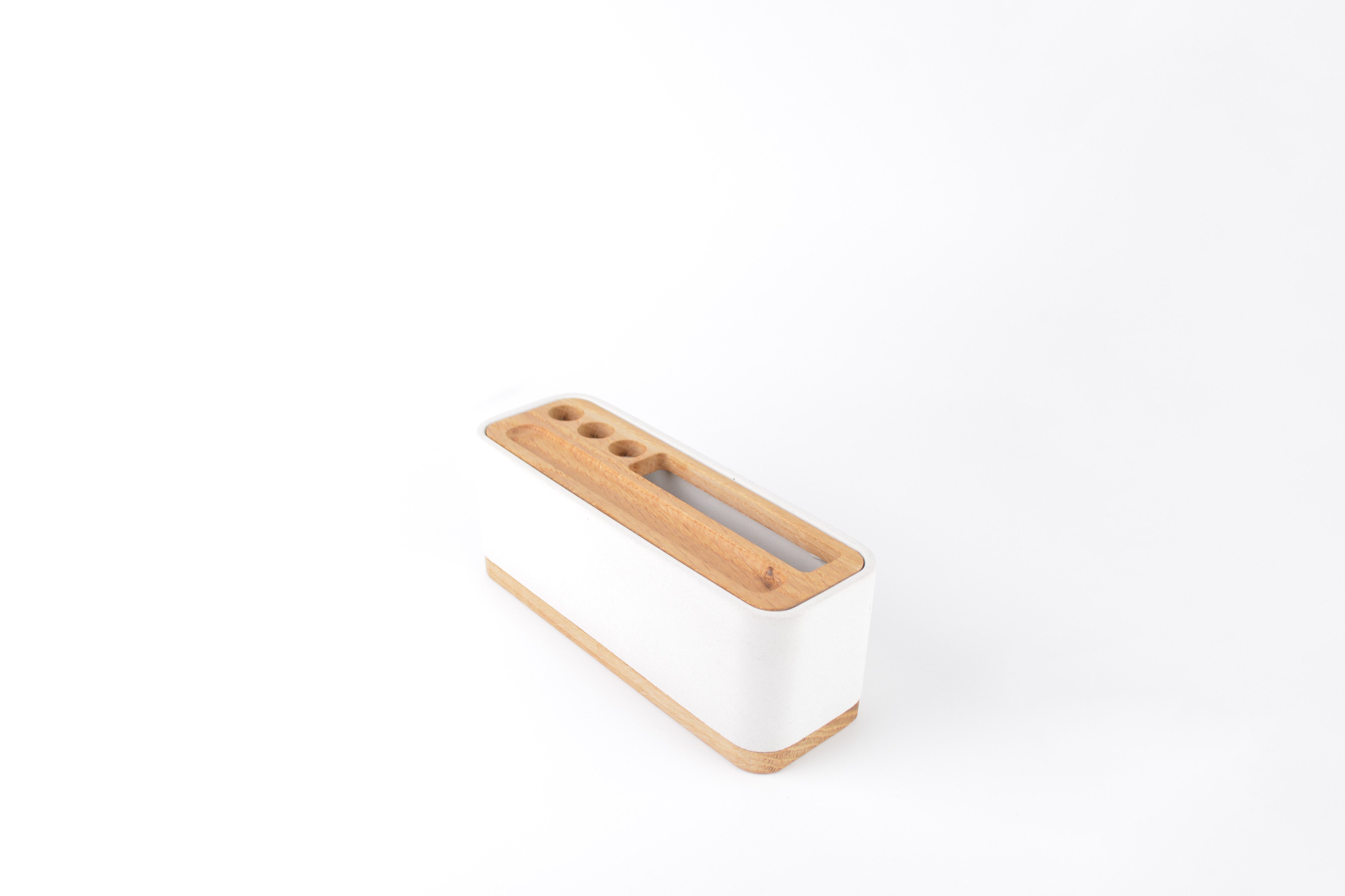 Bannik Organizer Stiftehalter Notizzettel aus Beton und Holz (18x7x6cm), runde, glatte, hochwertige Haptik
