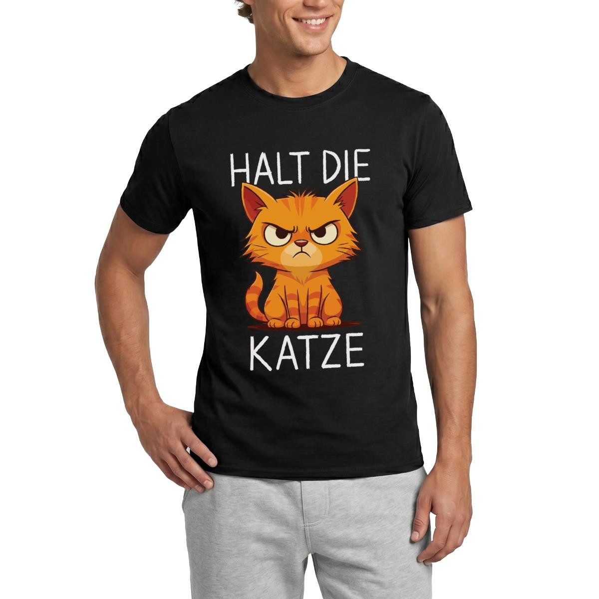 Spreadshirt T-Shirt Halt Die Katze, Wütende Katze Männer T-Shirt (1-tlg)