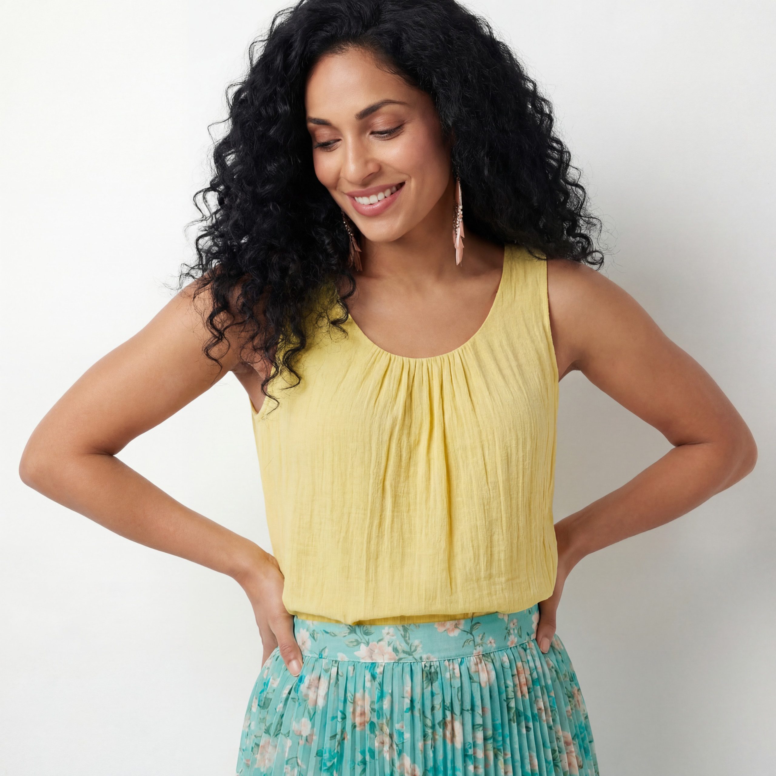 OriginalYou Trägertop Damen Sommer Top Leinenoptik blickdichtes Oberteil mit Innentop Größen von 36 bis 48, Unifarben, Rundhals