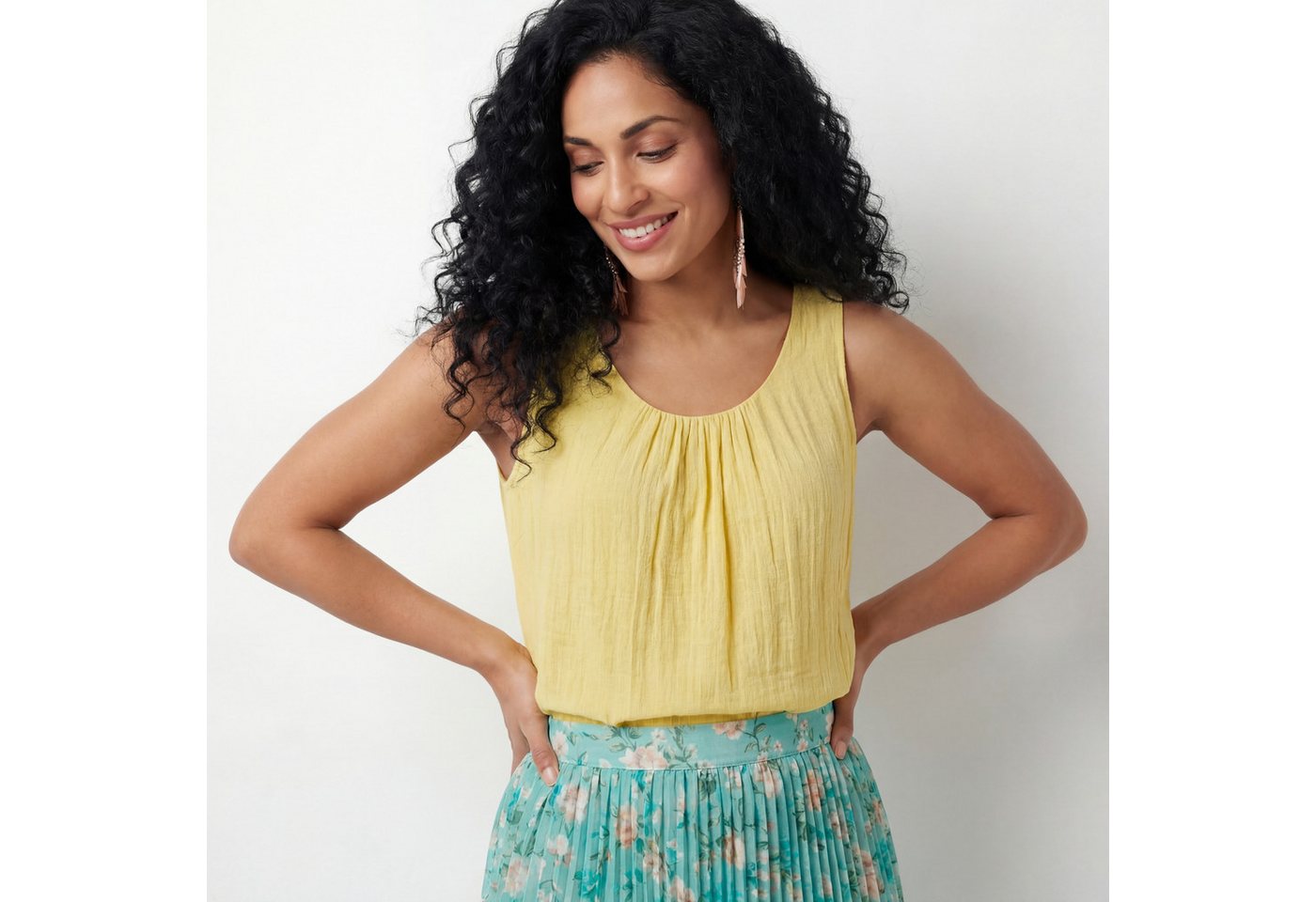 OriginalYou Trägertop Damen Sommer Top Leinenoptik blickdichtes Oberteil mit Innentop Größen von 36 bis 48, Unifarben, Rundhals