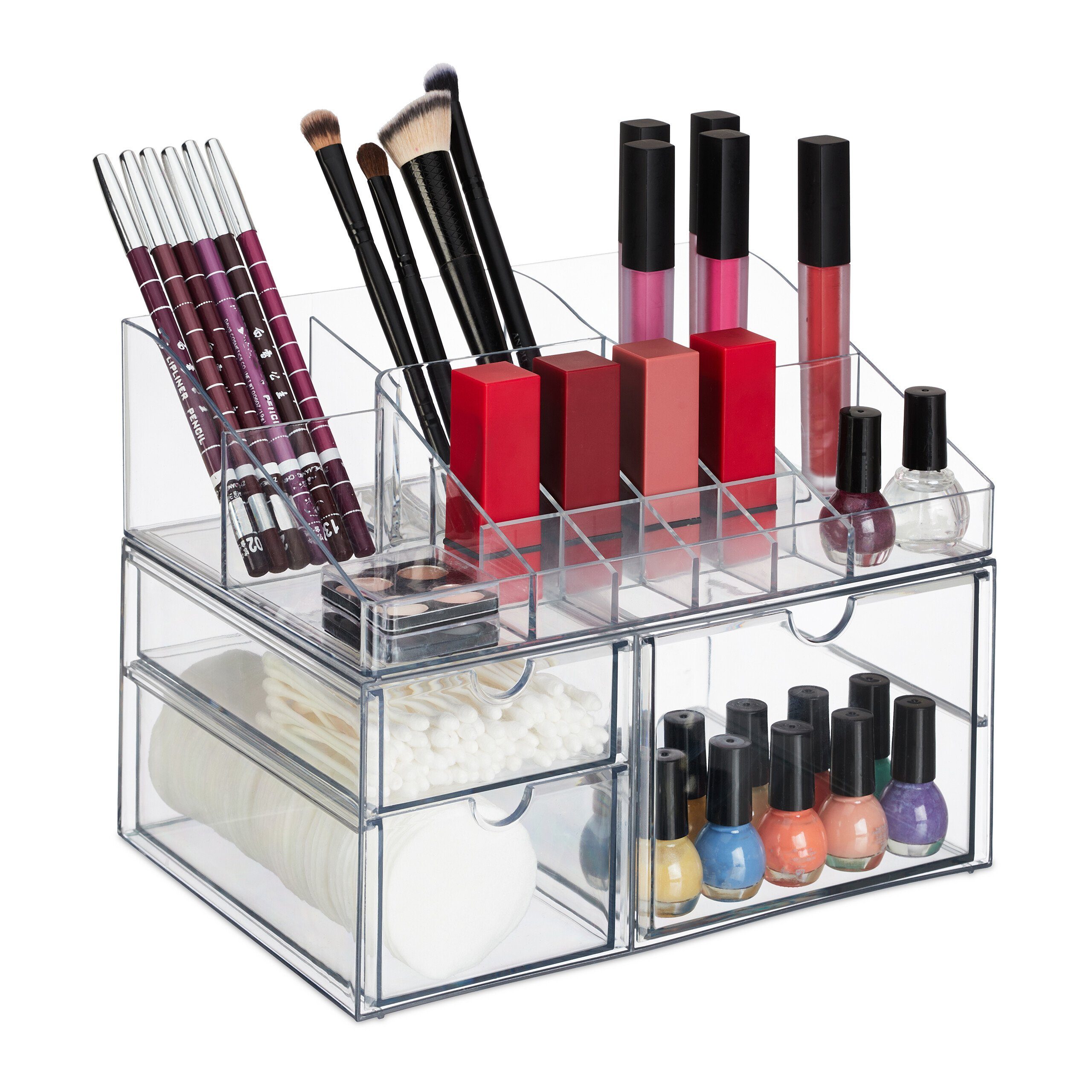 Relaxdays Make-up Organizer, 8 Fächer, Transparent – Maße 5x25,5x9 Cm, Für Kosmetik, Büro & Schmuck