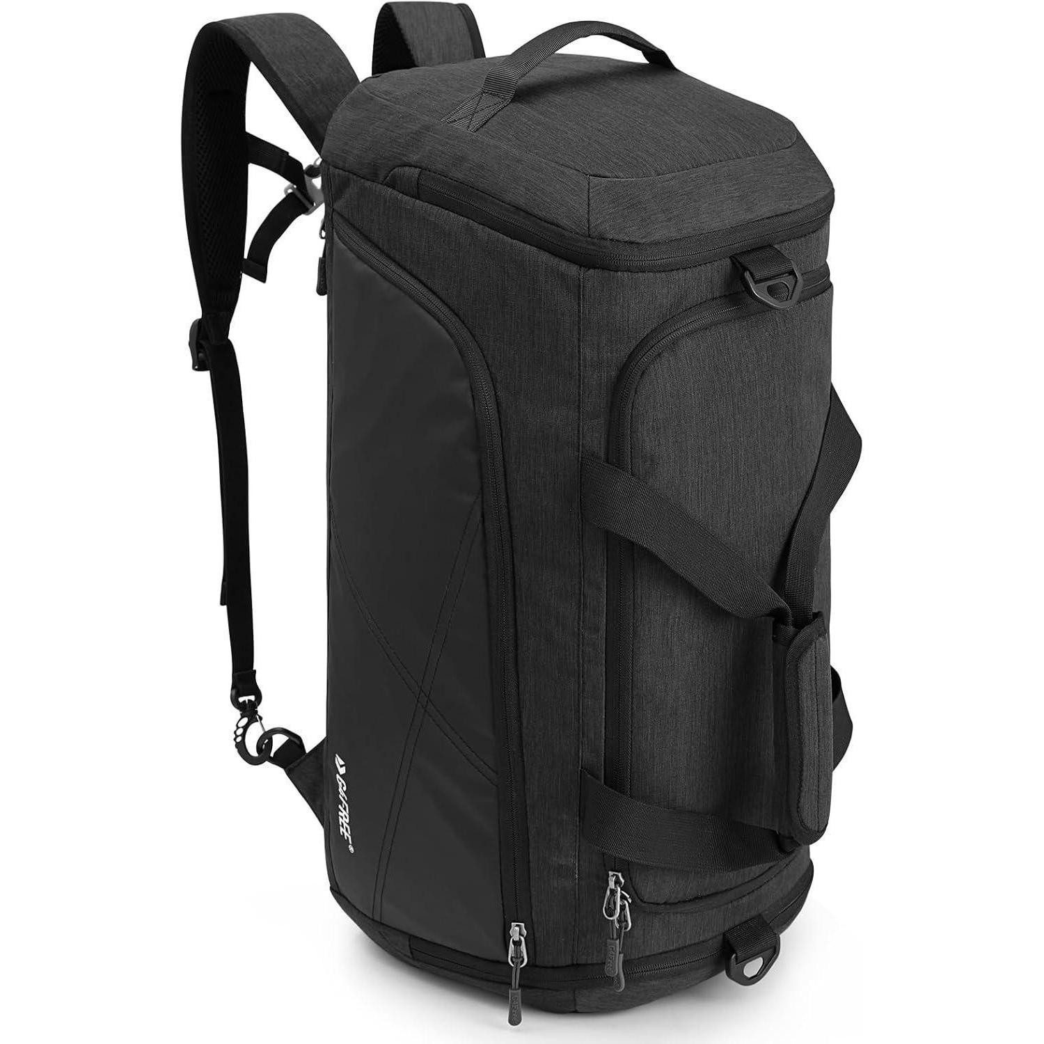 LuxusKollektion Sporttasche Reiserucksack 45L 3 Wege Nassfach Schuhfach 60L Dunkelgrau Schwarz