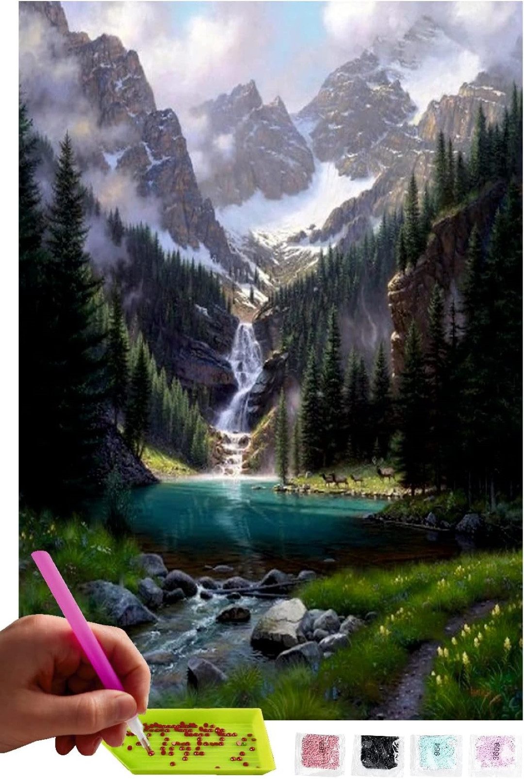 LA CUTE Malen nach Zahlen Diamond Painting Alpen Berge Wasserfall: Kreatives Malen, 30x40cm (5d Diamond Painting Set Berg Alpen, Kreative Kunst Hobby Entspannung), Kreatives Hobby, entspannend, fördert Kreativität und Geduld.