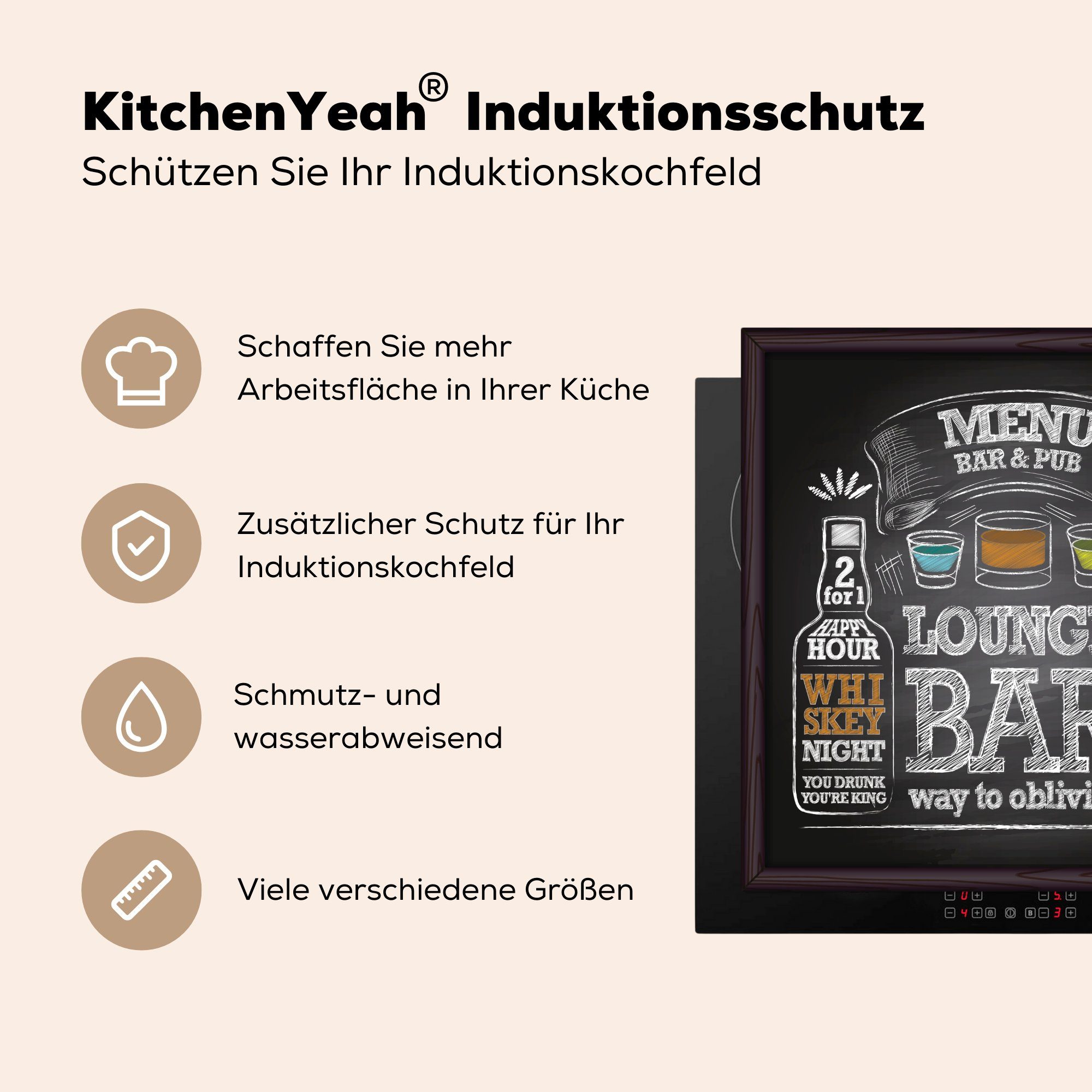 MuchoWow für Illustration Herdblende-/Abdeckplatte Ceranfeldabdeckung, einer in Kreidetafel Bar, 78x78 küche Vinyl, der cm, tlg), Arbeitsplatte (1